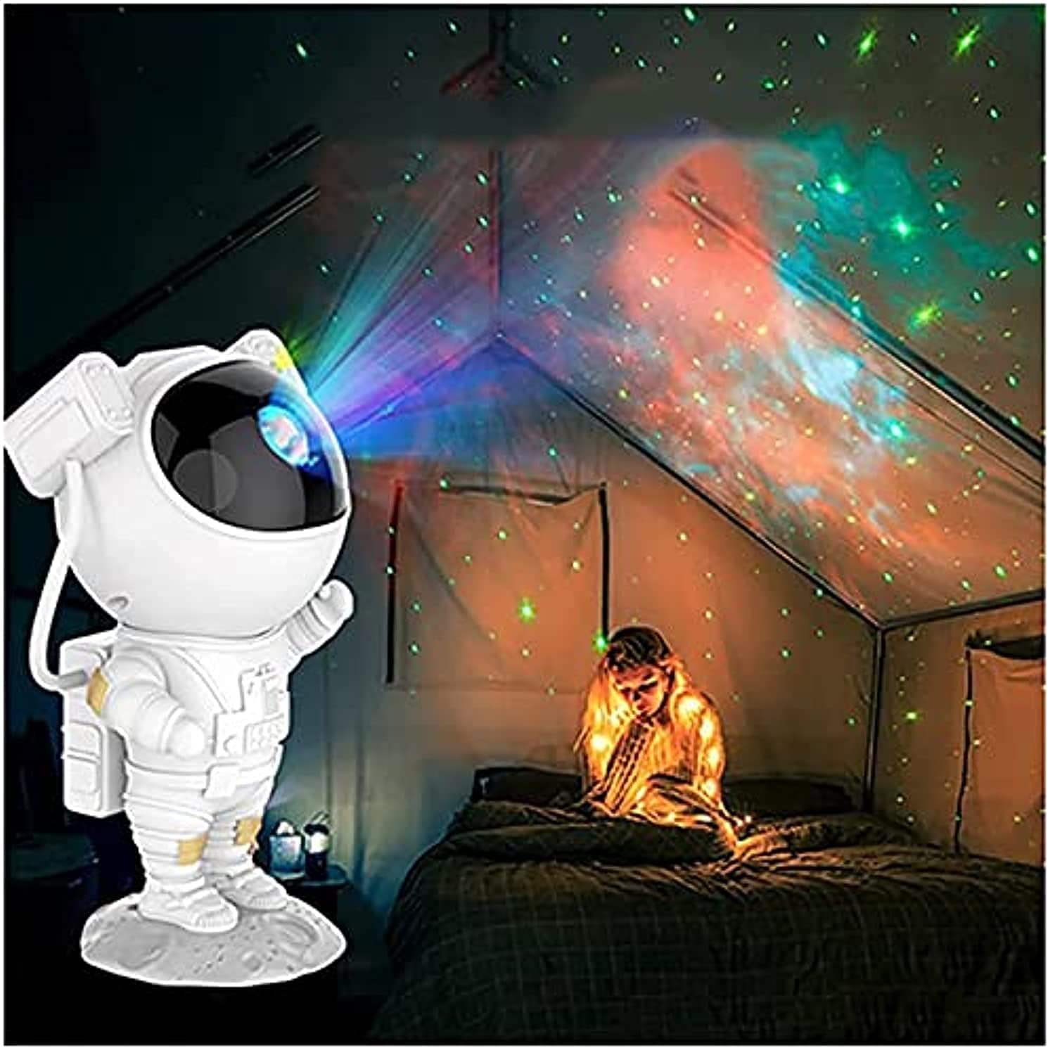 Projektor świetlny astronauty - Projektor astronautyczno-galaktyczny z timerem i pilotem, lampa projektora astronauty zasilana przez USB, projektor