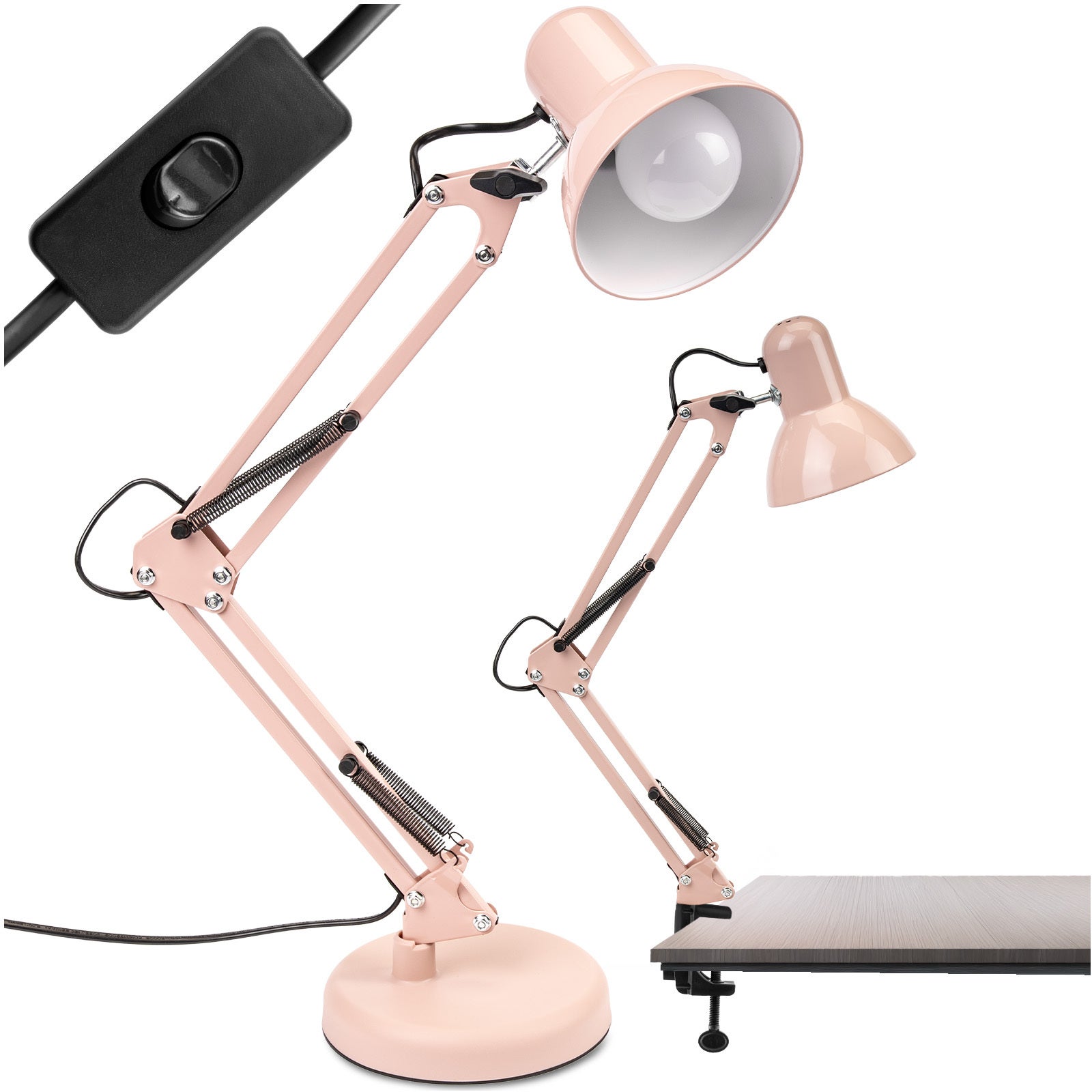 Lampka Biurkowa Lumiled Kreślarska Stołowa E27 Pastelowy Różowy + Uchwyt na Blat 1 szt.