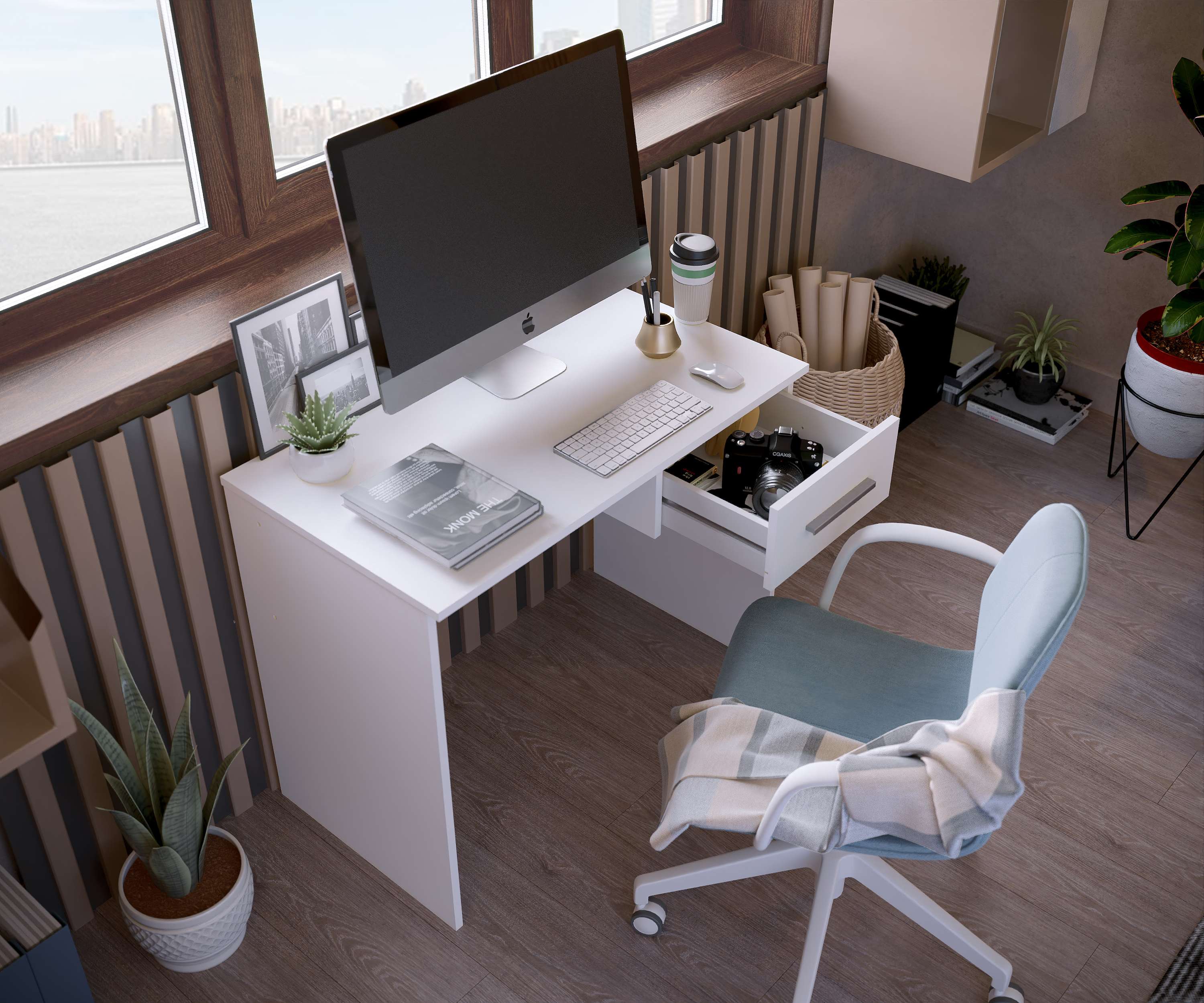 Bureau SAME 1 tiroir 90x50x74 cm blanc TALESA - 2