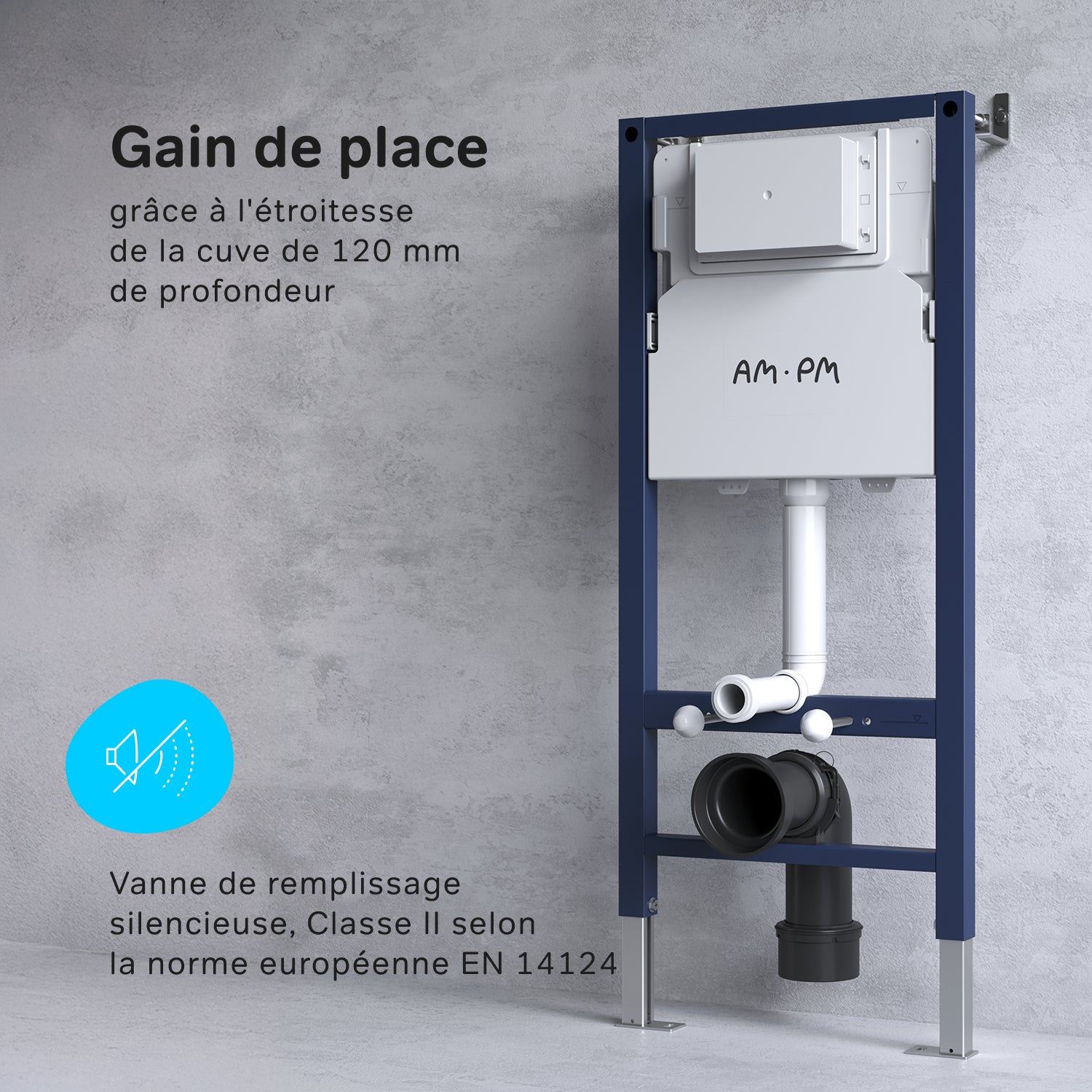 Pack WC suspendu bâti mural et cuvette Plaque Round Noire Pack WC Bati-support AM.PM X-Joy S - 6