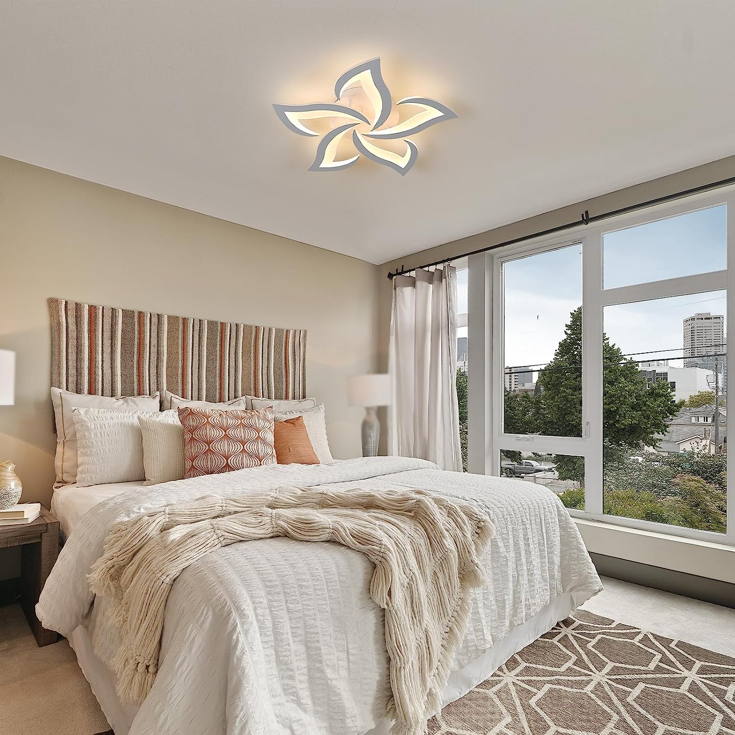 GOECO Plafonnier LED Moderne 60W, Design Floral en Pétales, 6750LM 3000K, Éclairage Lumineux pour Salon Cuisine Salle de Bain Chambre, Blanc - 2