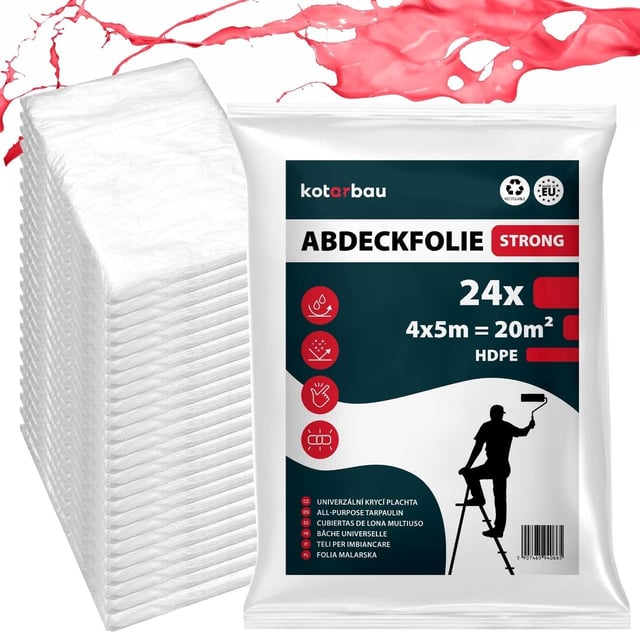 Lotto da 24 teli protezione vernice 4x5 m - 20 m² - film plastico protettivo - KOTARBAU