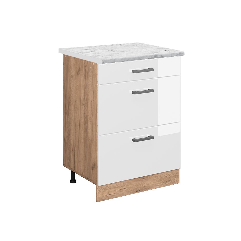 Vicco Szafka dolna do kuchni R-Line, Biały wysoki połysk, 60 cm BR Marmur