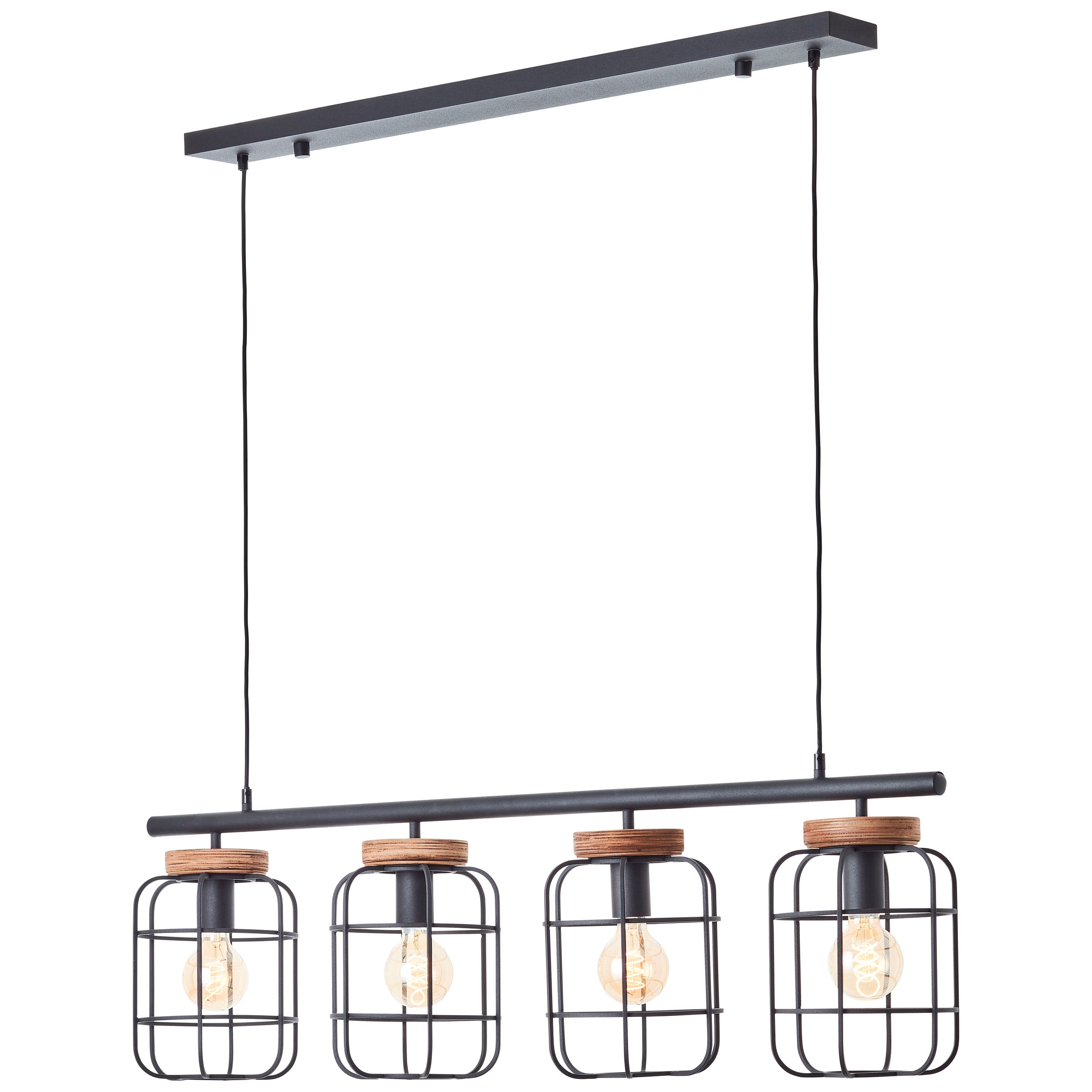 Brilliant lampa wisząca Gwen 4 żarówki czarny stal/drewno aluminium czarny 4x A60, E27, 40 W - 3
