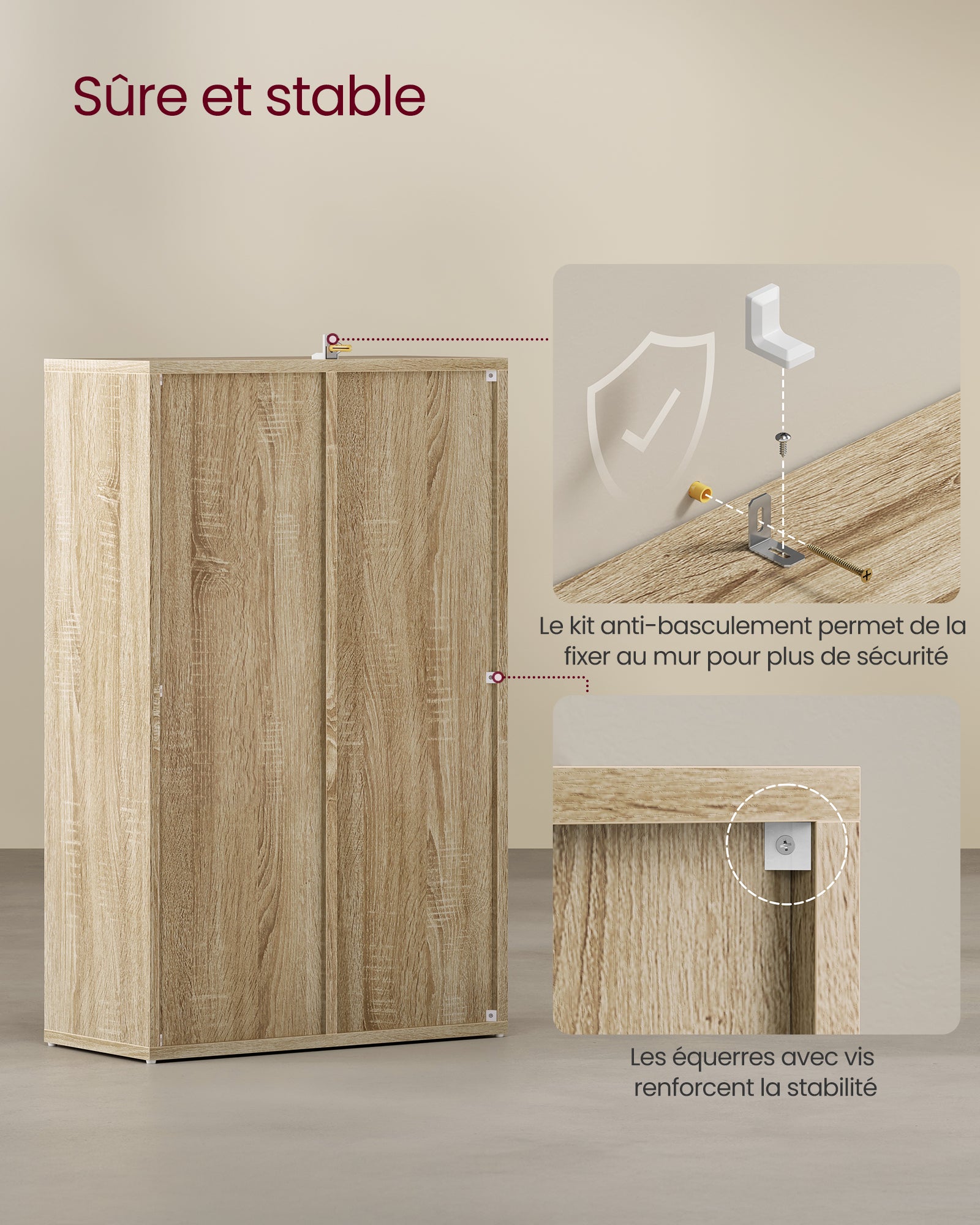 Bibliothèque pour Bureau en Bois Marron H. 80.0 x l. 50 x P. 24.0 cm - 4