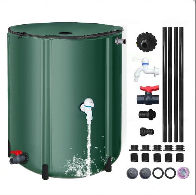 ZAEWRY Reservatório de água dobrável, 100L, balde em PVC para recolha de água da chuva com torneira, à prova de fugas, para quintas e jardins (verde)