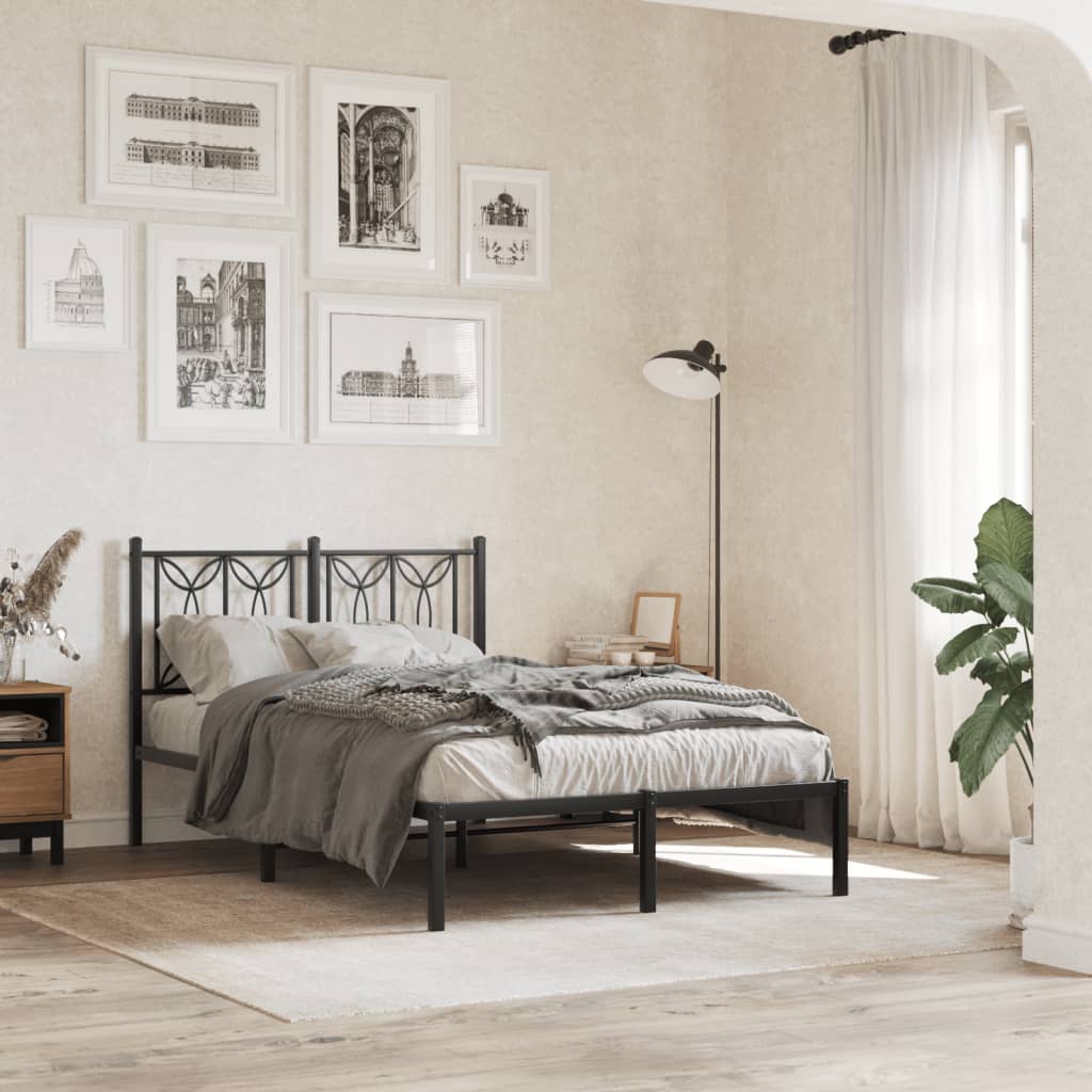 Cadre De Lit Métal 120x190 Cm – Noir, Avec Tête De Lit, Neuf