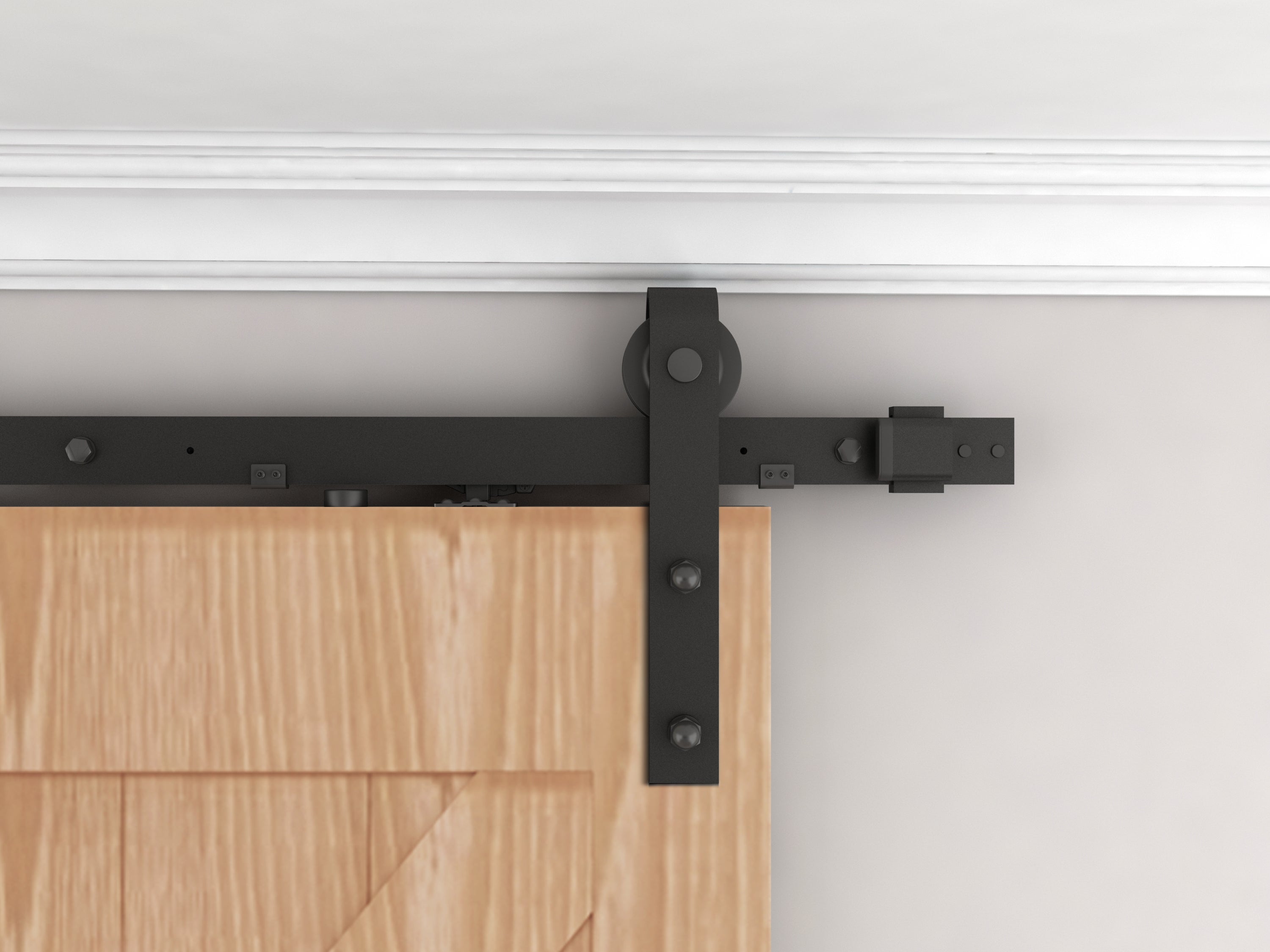 Kit porte coulissante en bois Grange oak acier MDF + rail H.206 x l.77 cm, SCHULTE, double amortisseur, porte coulissante intérieure en bois - 5