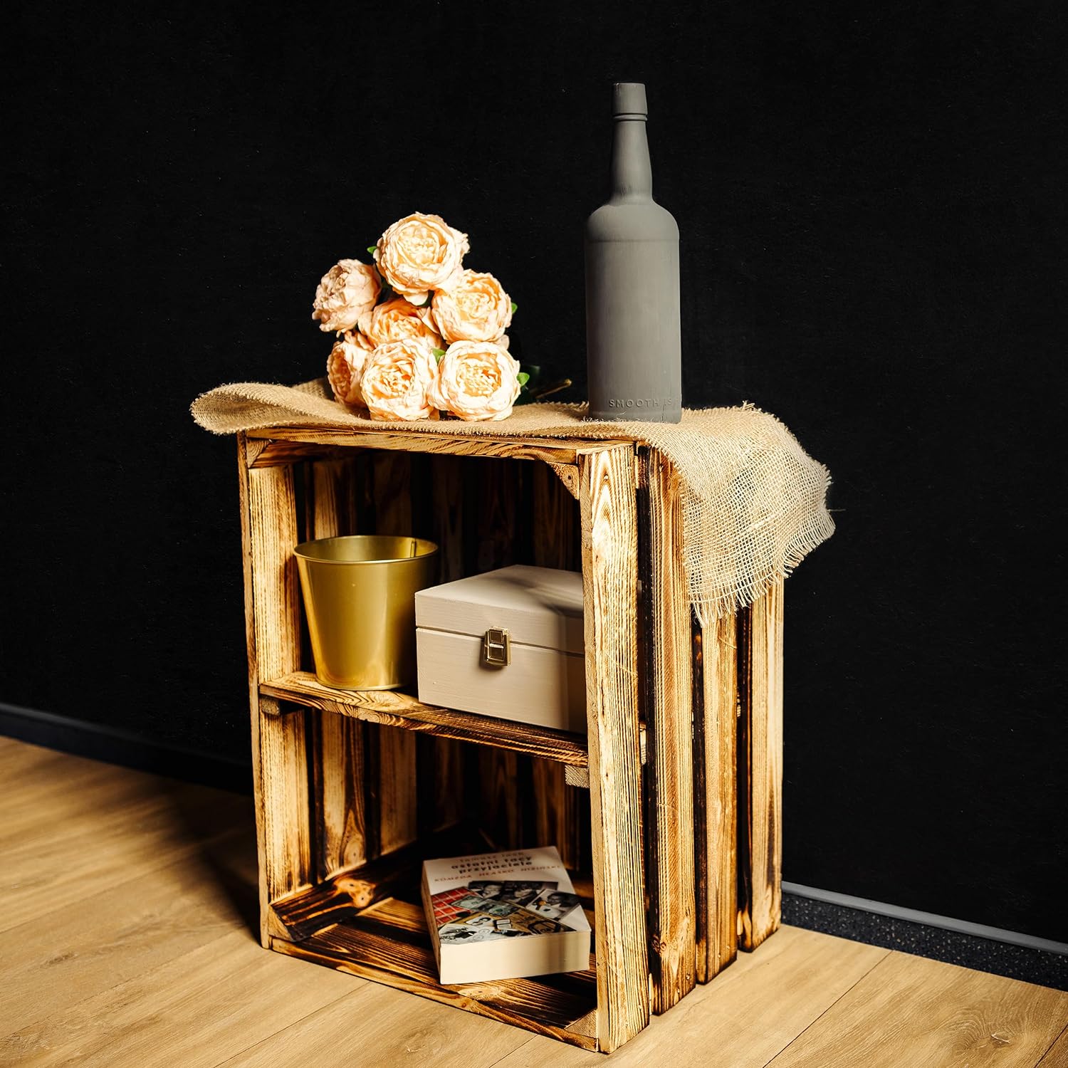 Creative Deco Caisse en Bois Flammé avec Etagere | 50x40x30 cm | Caisse de Rangement | Caisse Bois Rangement Vintage | Cagette Rangement Bois - 8