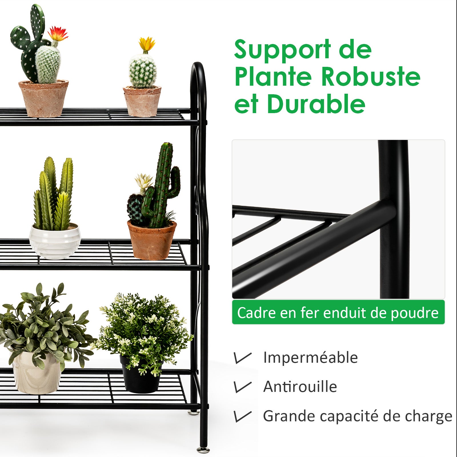 Support de Plantes à 3 Niveaux en Métal, Étagère de Rangement Multifonctionnelle avec Motif Élégant, Support pour Pots de Fleurs, 72 x 25 x 85 cm - 5