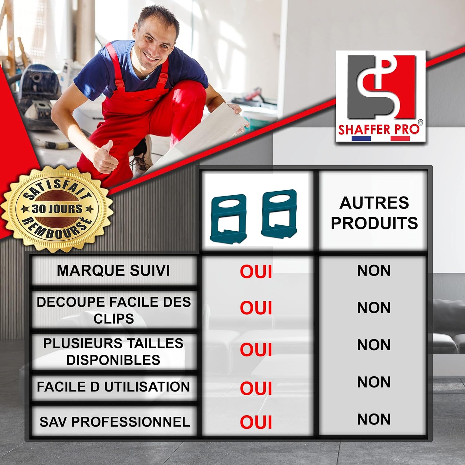 Kit 150 croisillons autonivelants et 100 cales SHAFFER PRO, Ep.2 mm - 11