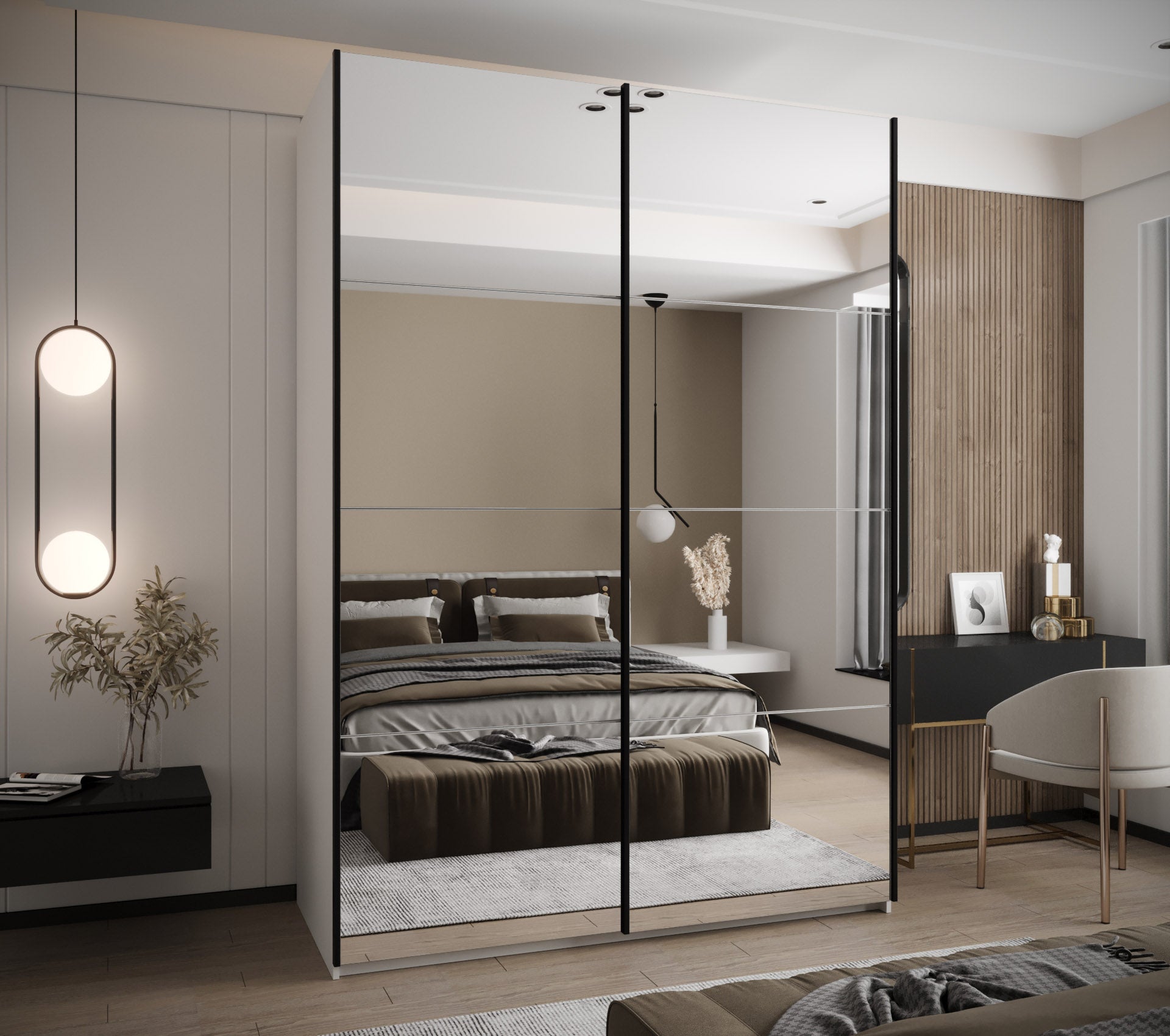 Szafa przesuwna wysoka Lux 2 180 x 64 x 245,5 cm biały + biały + u. czarny - Abiks Meble - 2