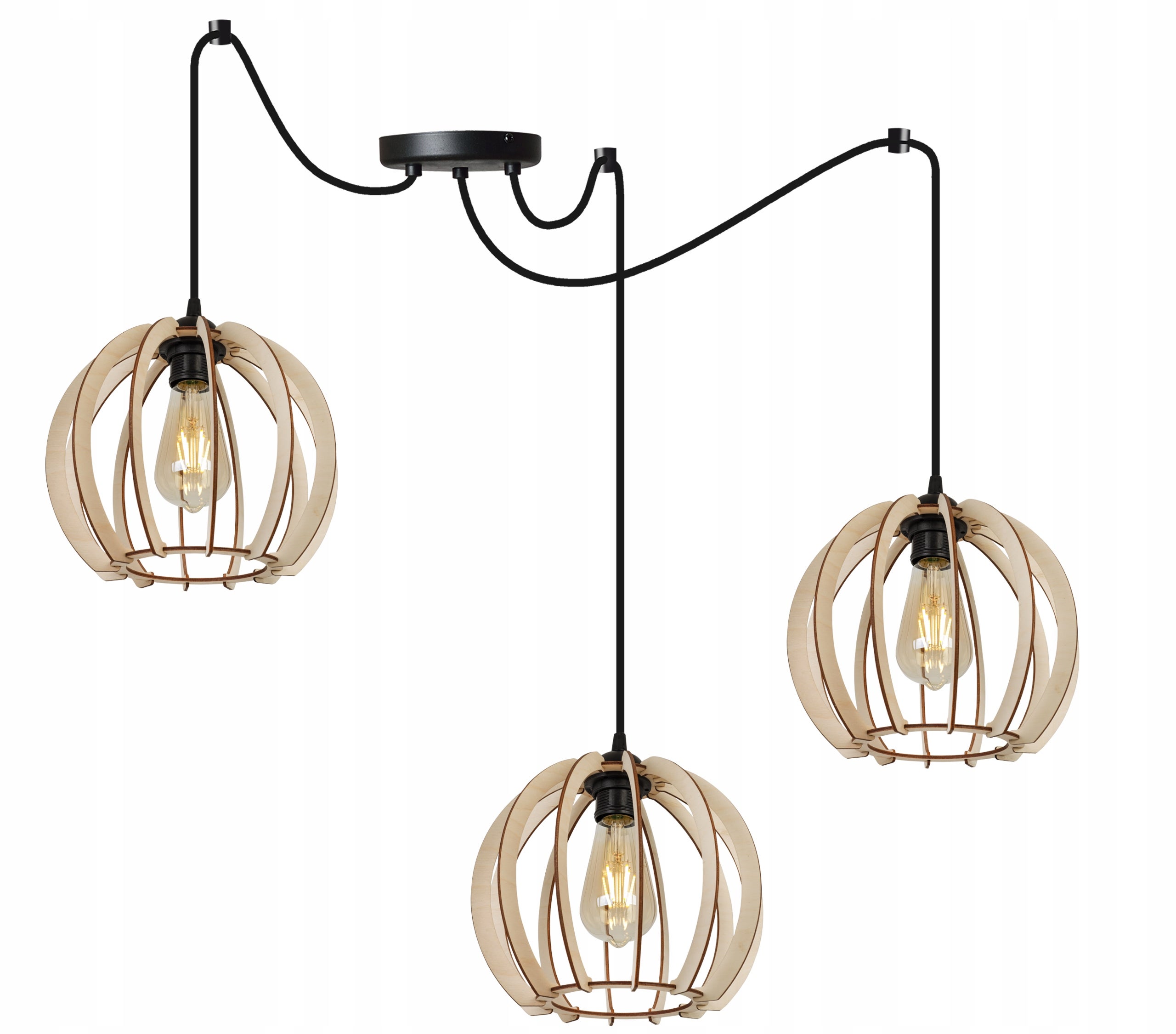 Lampa sufitowa wisząca glam Spider Timber 3xE27 klosz drewniana kula brązowa Light Home LH