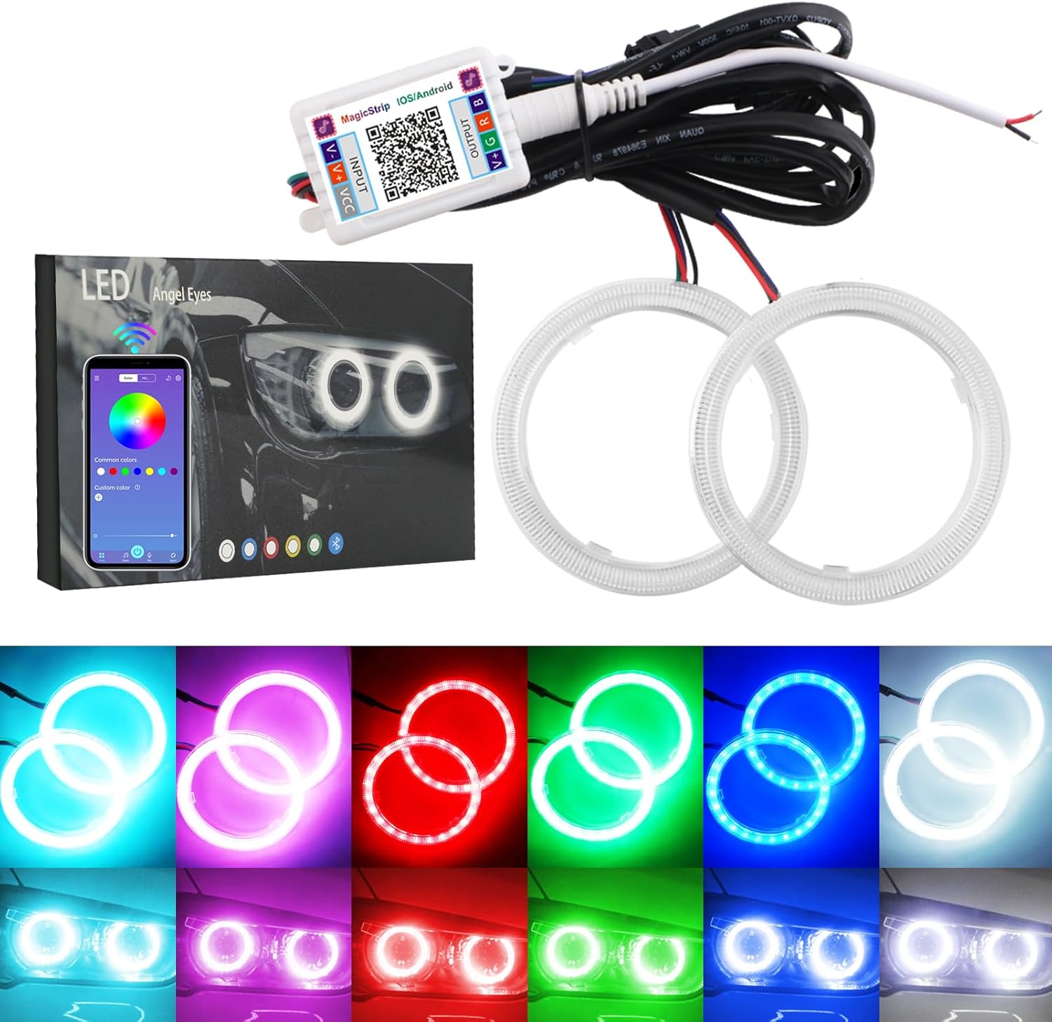 1 Para Pierścieni Halo RGB 70mm Angel Eyes LED - Sterowanie Bluetooth APP - Efekt Światła DRL do Samochodu i Motocykla 12V