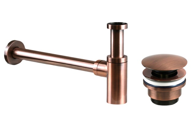 Ensemble siphon et bonde couleur cuivre brossé Pollini KITSCA1RA