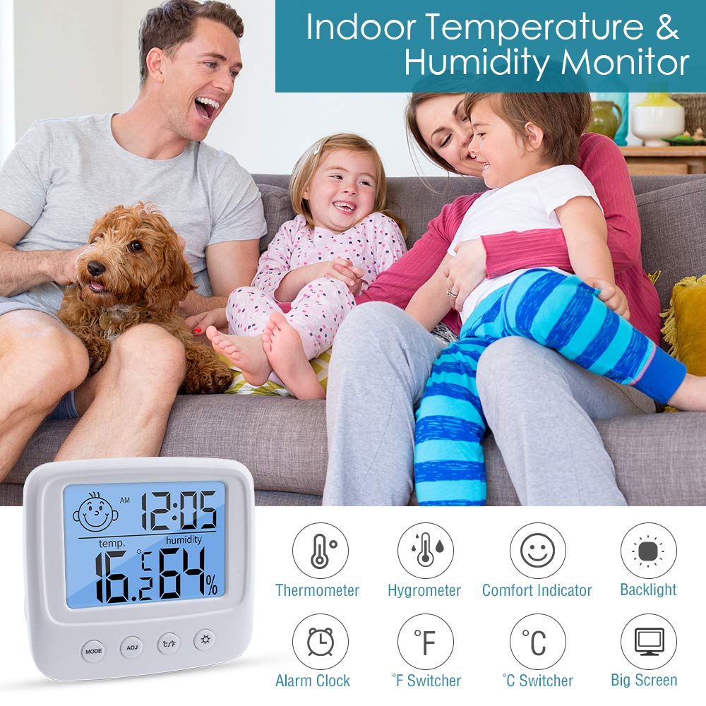 Horloge Thermo-hygromètre Numérique - Affiche Heure, Date, Température Et Humidité, écran LCD, Piles AAA