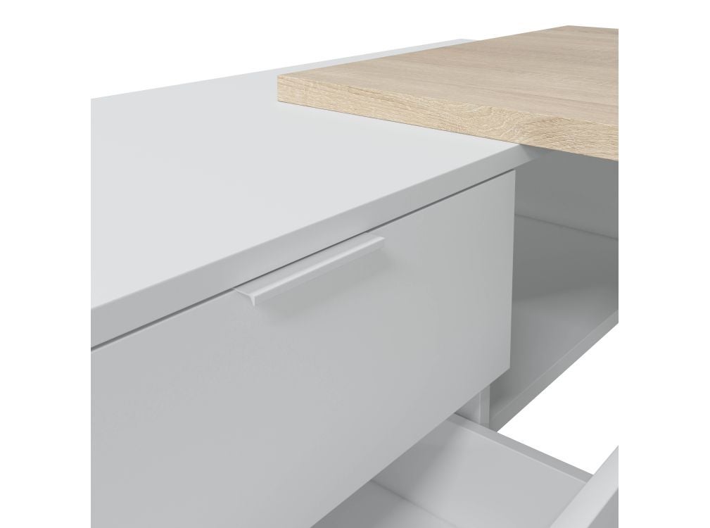 Bureau d'angle JIMI L145cm x P108cm - Blanc / Bois - 5