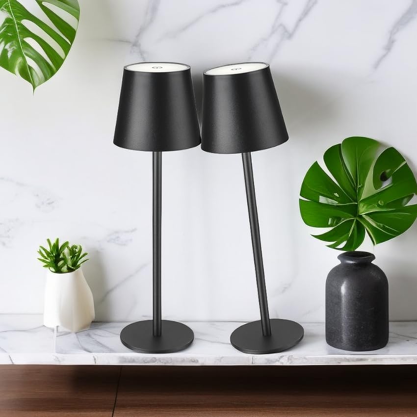 Sientice Lot de 2 lampes de table sans fil, lampes de bureau rechargeables étanches IP54, 3 températures de couleur à gradation continue - 4