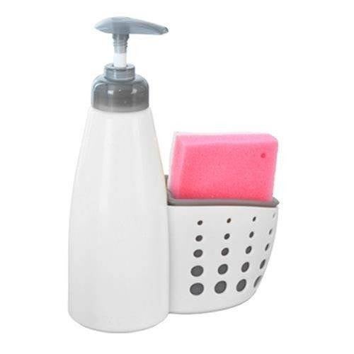 Dozownik płynu do naczyń z pojemnikiem na gąbkę biały 370 ml - 2