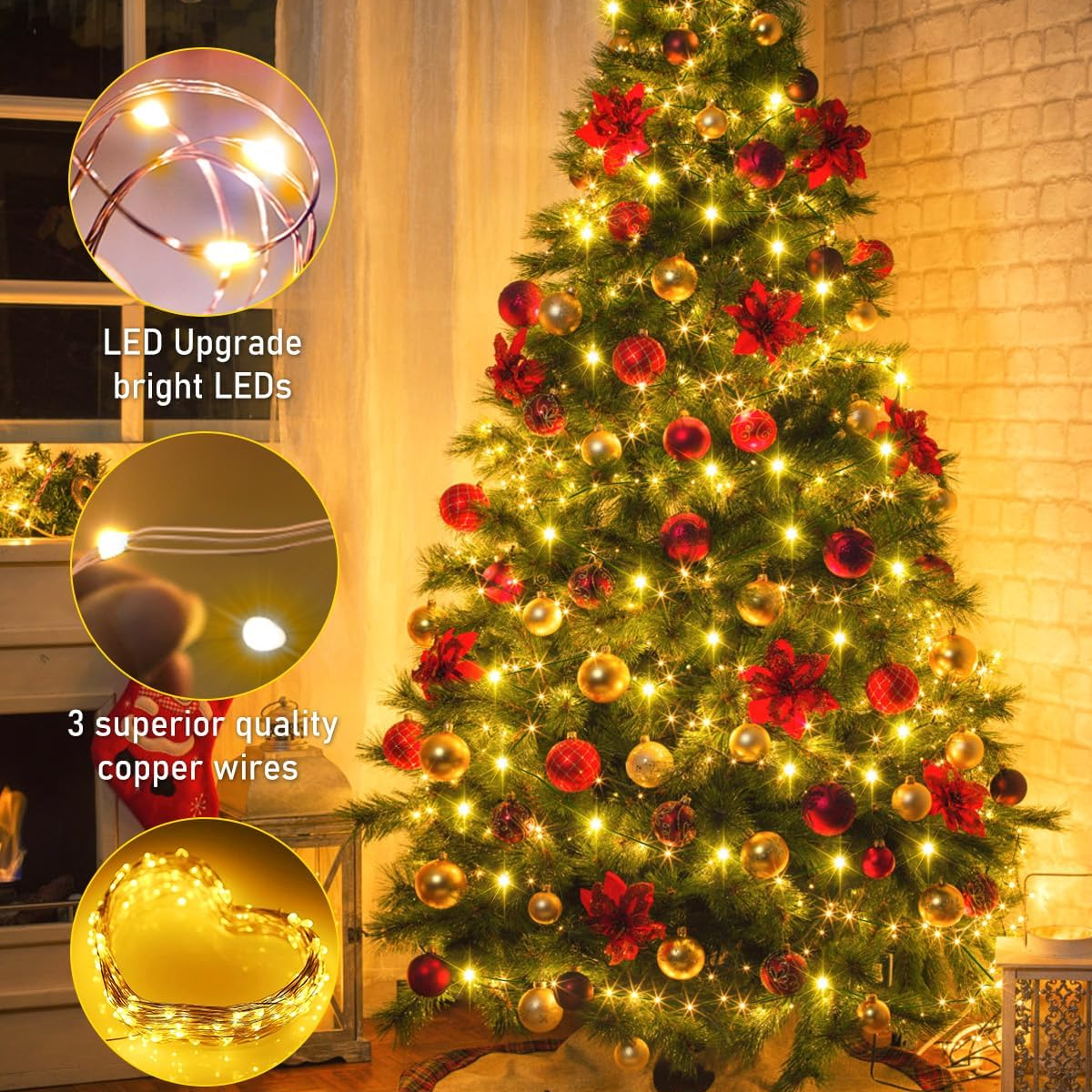 Guirlande lumineuse d'extérieur 200 m - 2000 LED, Guirlandes lumineuses de Noël avec télécommande, Intensité variable, 8 modes, étanchéité IP44 - 8