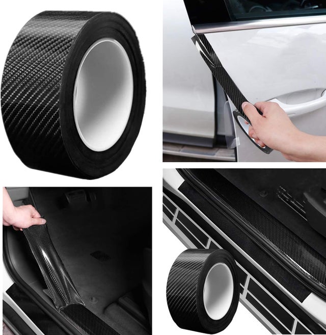 Film de Protection Universel pour Seuil de Porte de Voiture, 5M Autocollant Fibre de Carbone Protecteur de pare-chocs, Protection Seuil Porte de Voitu