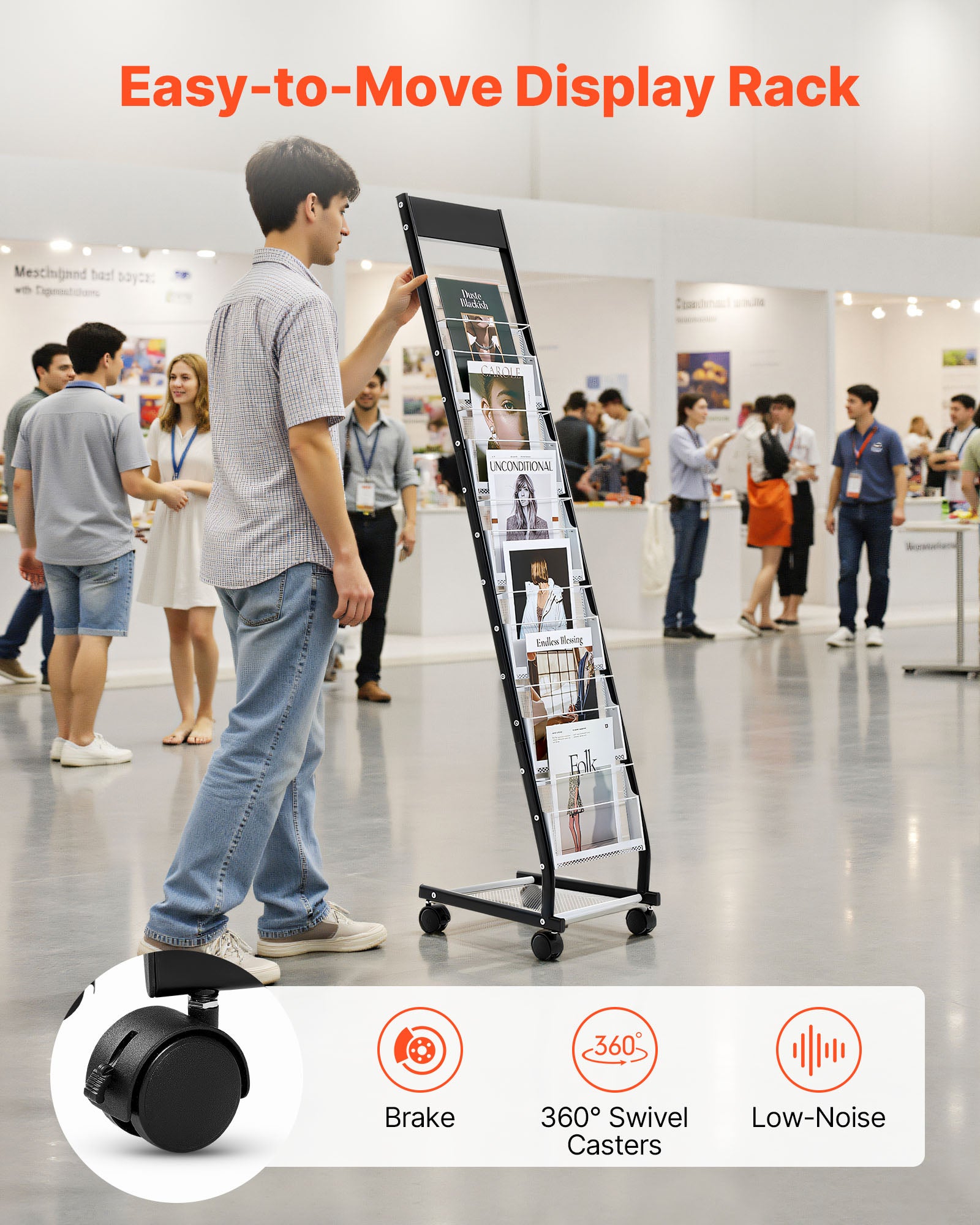 Présentoir à Brochures VEVOR 6 Niveaux, Porte-Brochures sur Pied en Métal avec Roulettes, pour Magazines, Journaux, Expositions & Bureaux - 4