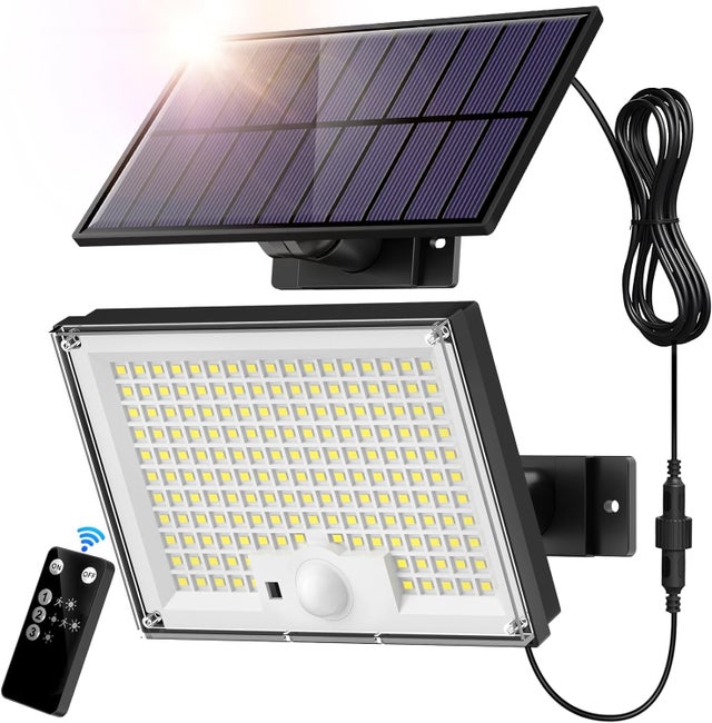 1pcs Lumière solaire à détecteur de mouvement, projecteur solaire 172LED avec télécommande, lumière de sécurité solaire étanche pour l'extérieur