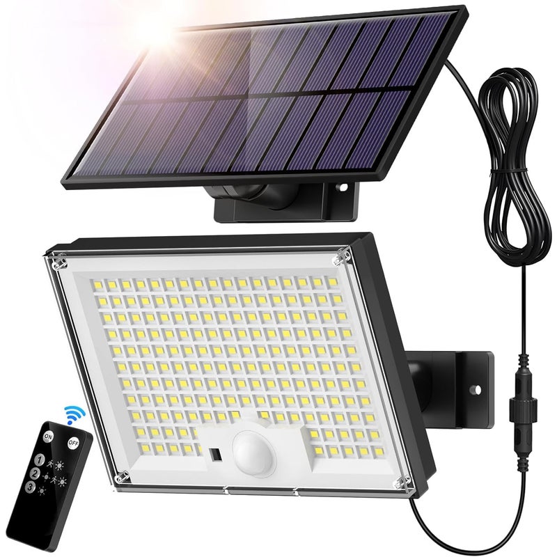 Lampa solarna z czujnikiem ruchu, reflektor solarny 172LED z pilotem, wodoszczelne solarne oświetlenie bezpieczeństwa na zewnątrz, 3 tryby