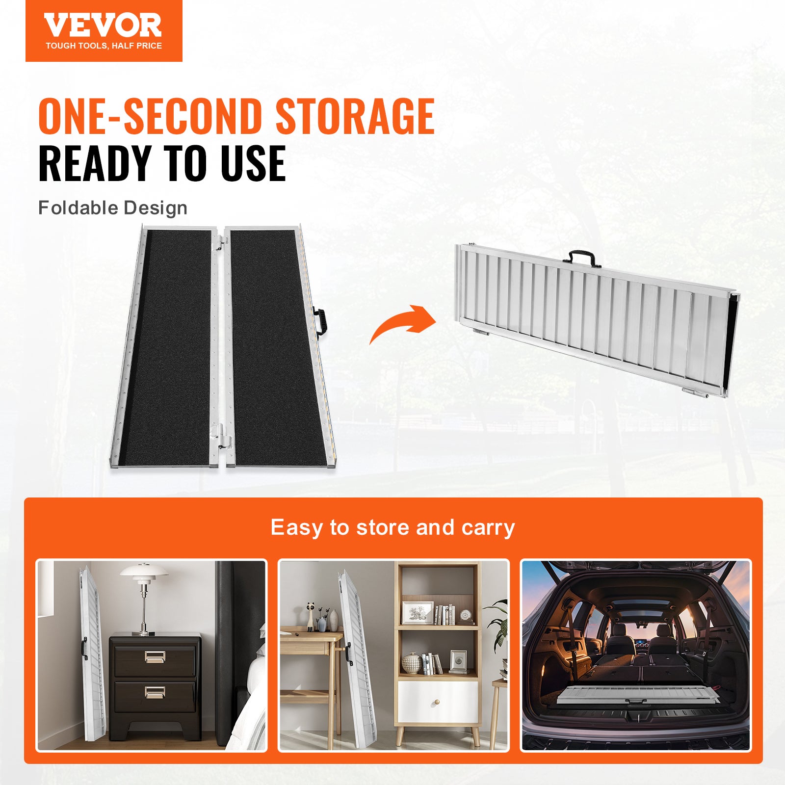 VEVOR Rampe pour fauteuil roulant, capacité 363 kg, rampe de seuil pliante portative en aluminium antidérapant 121,92cm - 2