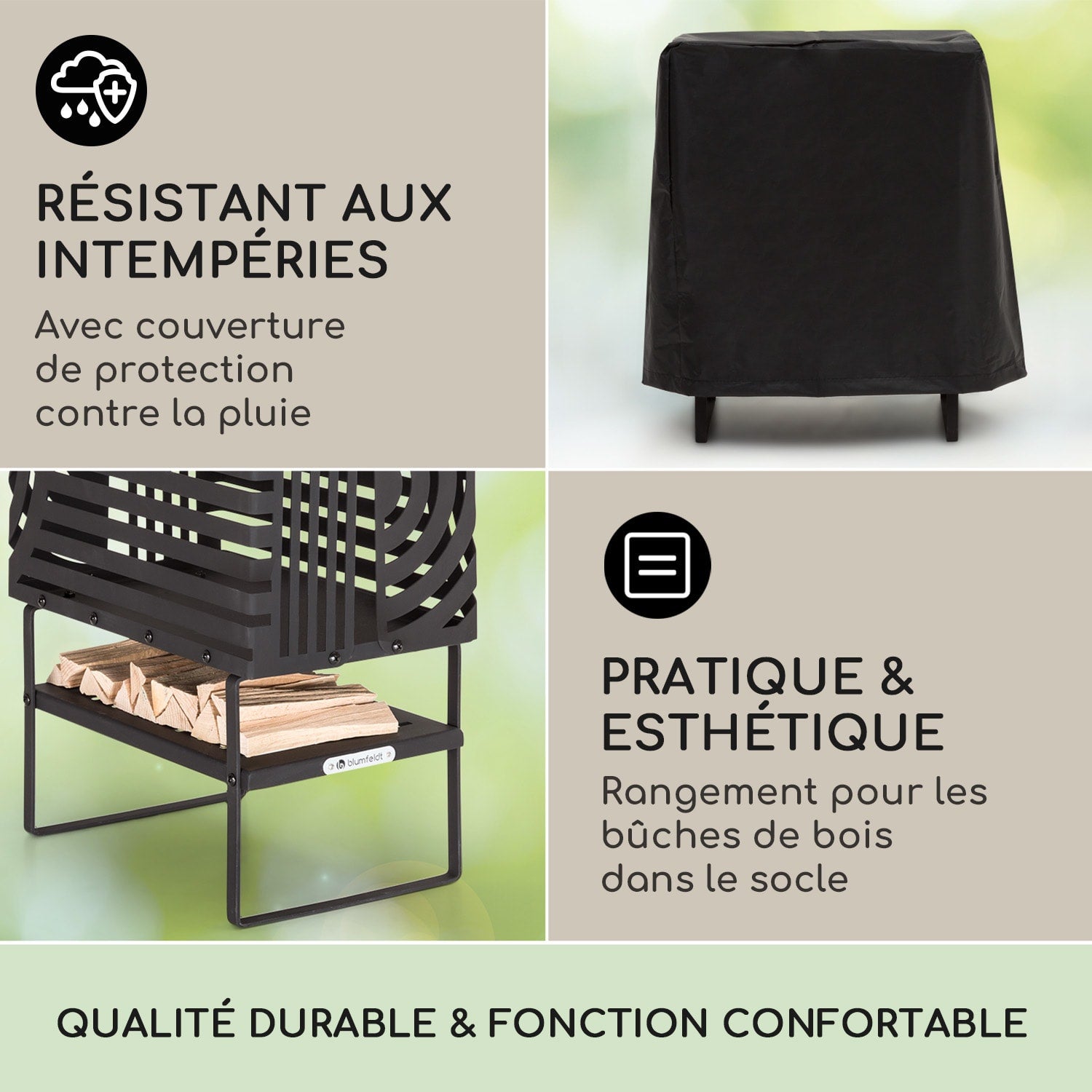 BLUMFELDT Krakatoa Braséro étagère en bois en acier massif avec découpes laser Noir - 3