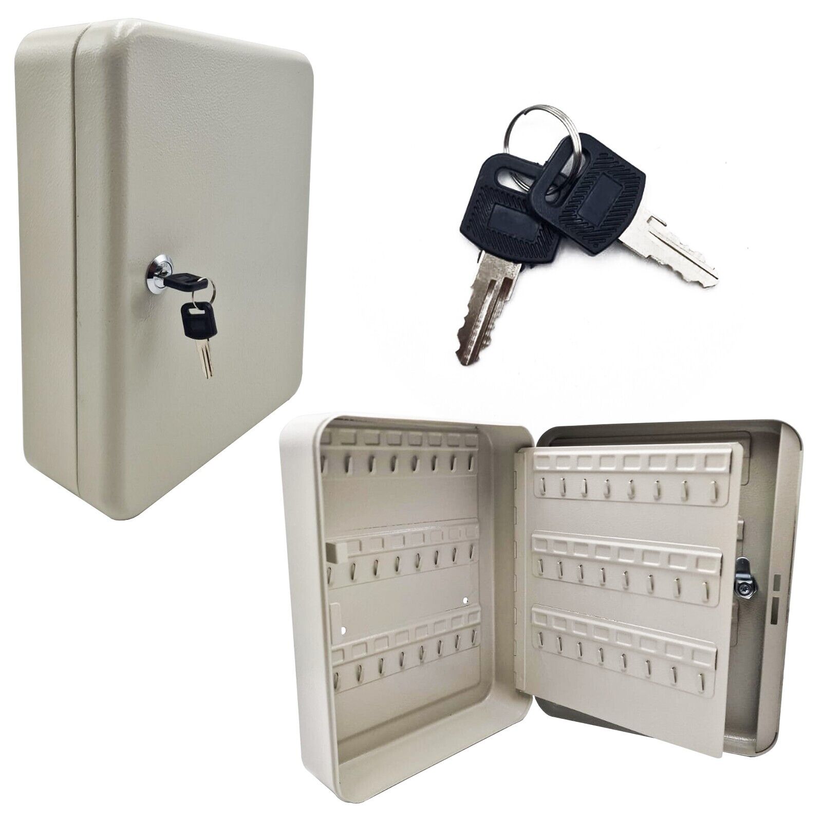 Cassetta Portachiavi HMF Per 35 Chiavi - Grigio Chiaro, 32x23x7.5 Cm, Con Serratura Di Sicurezza E Montaggio A Parete