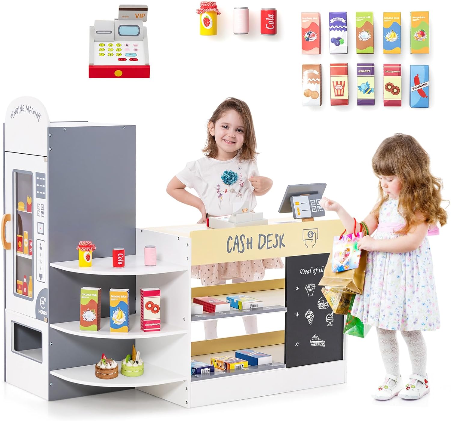 Épicerie Enfants En Bois Avec 13 Accessoires & Distributeur Automatique Marchande Enfants 96460621
