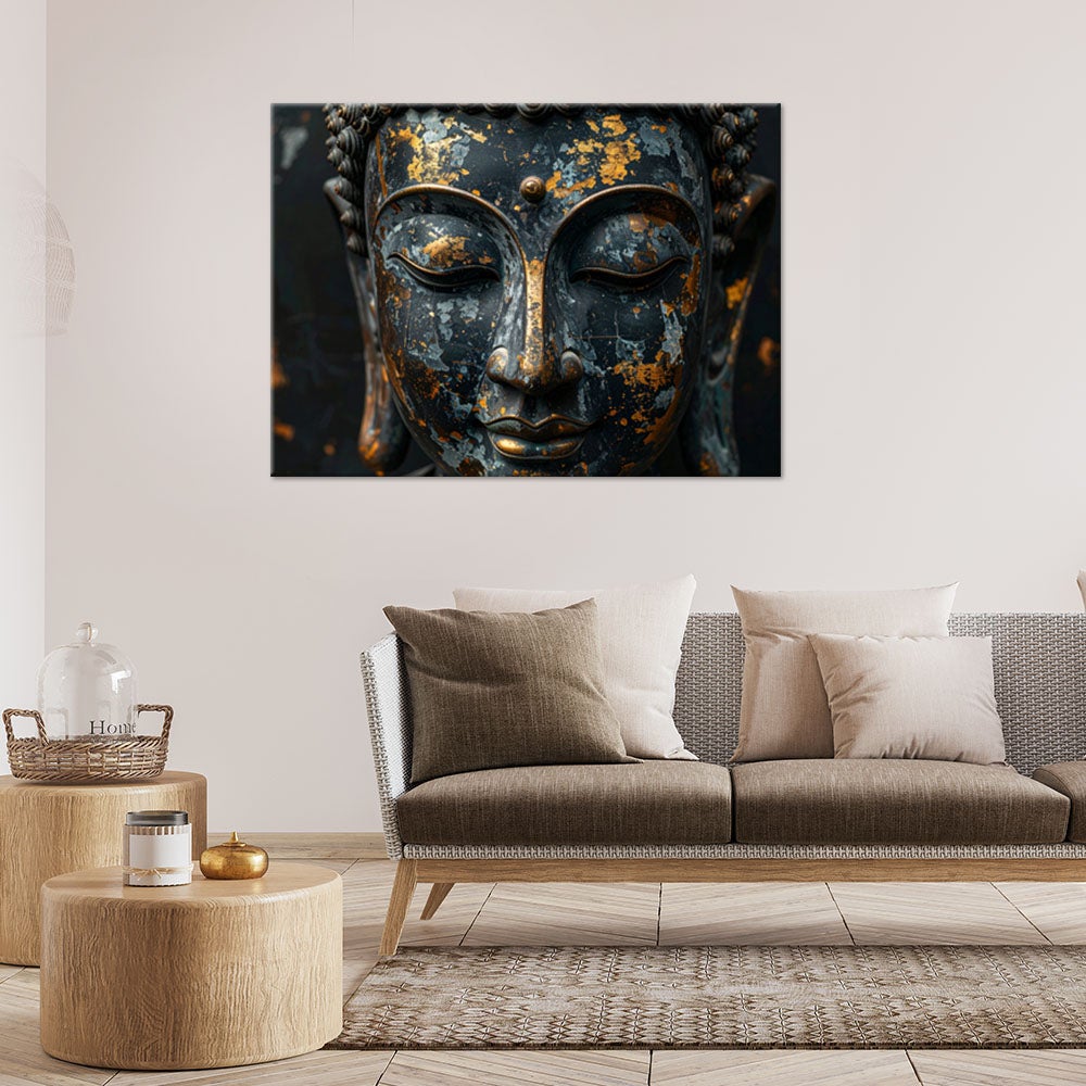 Obraz do salonu sypialni biura, Czarny Posąg Buddy Zen Spa Orient 90x60 - 2