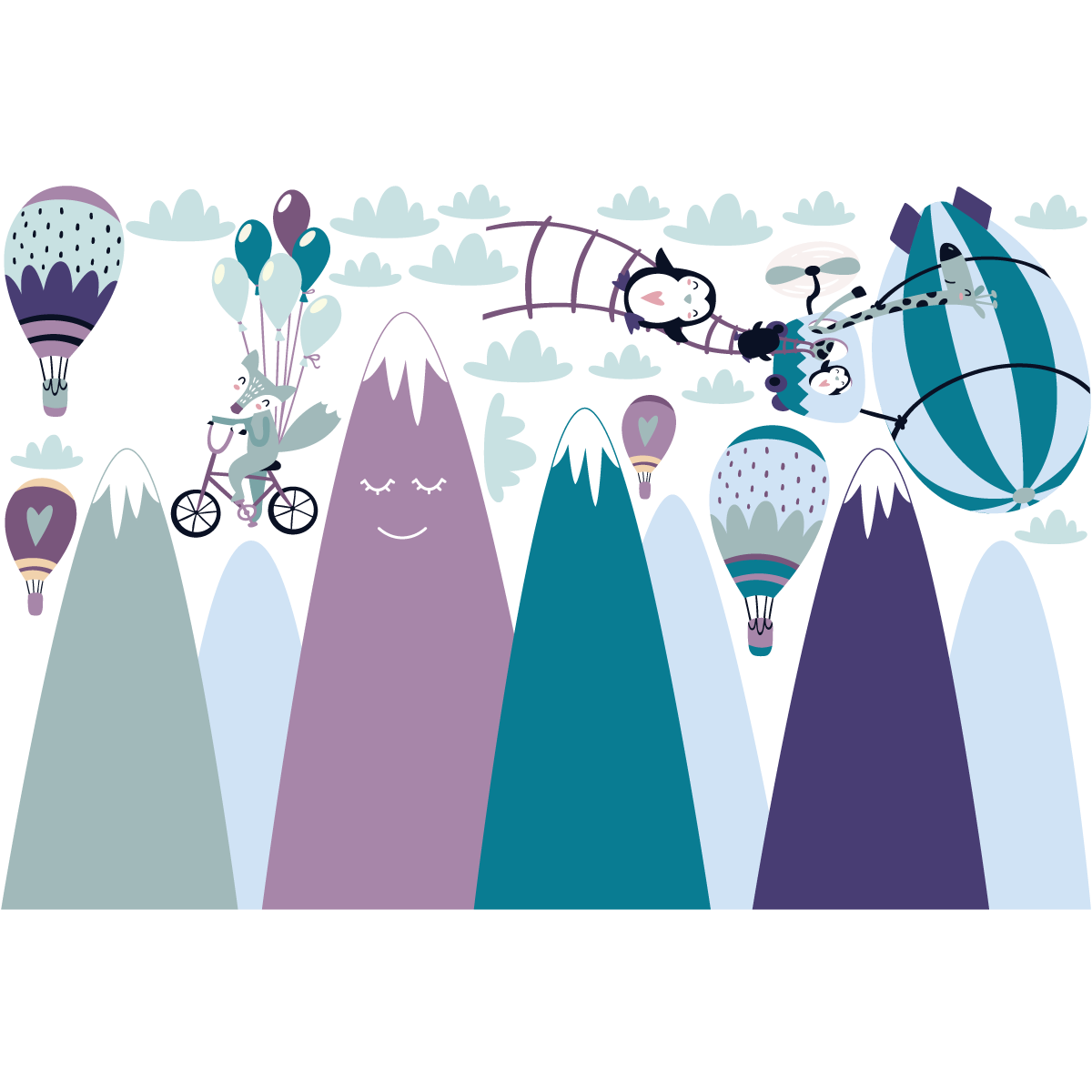 Vinilo niño escandinavo de montaña animales graciosos - adhesivo de pared - revestimiento sticker mural decorativo - 100x150cm - 2