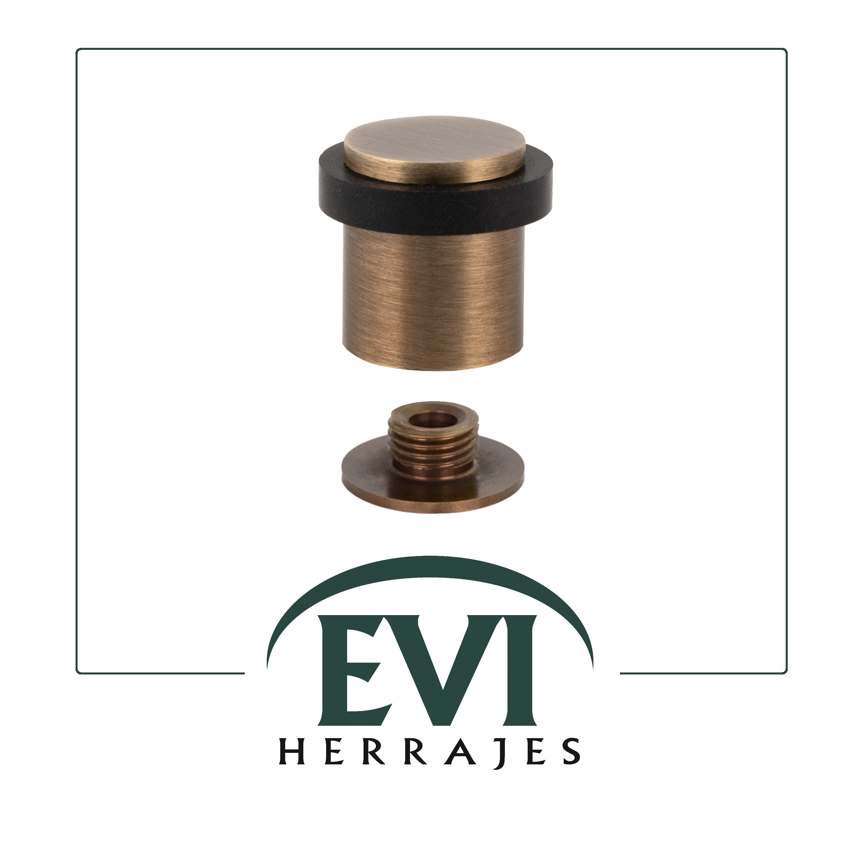 Butée de porte 24 x 30 mm pour sol, cuir laiton avec caoutchouc de protection, installation avec vis, EVI Herrajes - 2