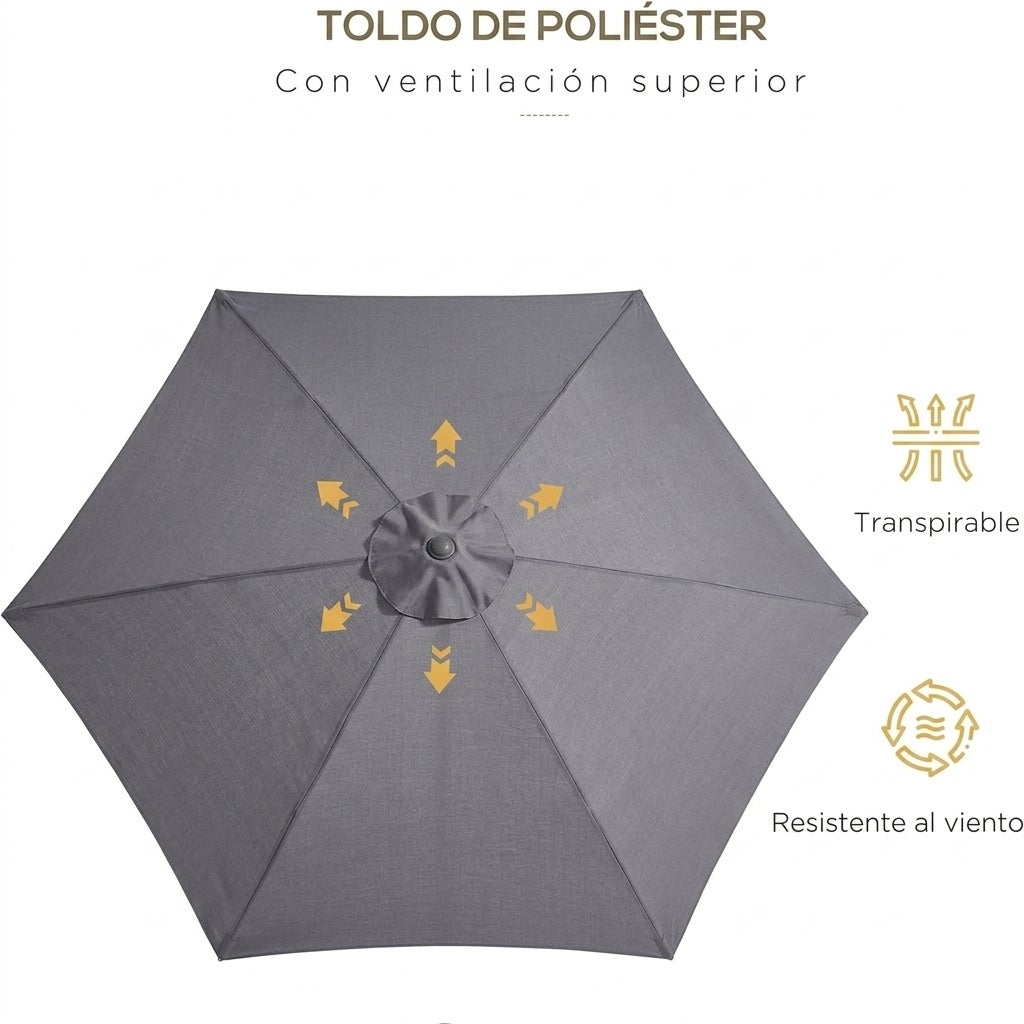 Sombrilla Parasol Reclinable para Jardín Patio Terraza Playa Piscina con Manivela Aluminio Protector UV 2.7x2.35m Gris Oscuro - 5