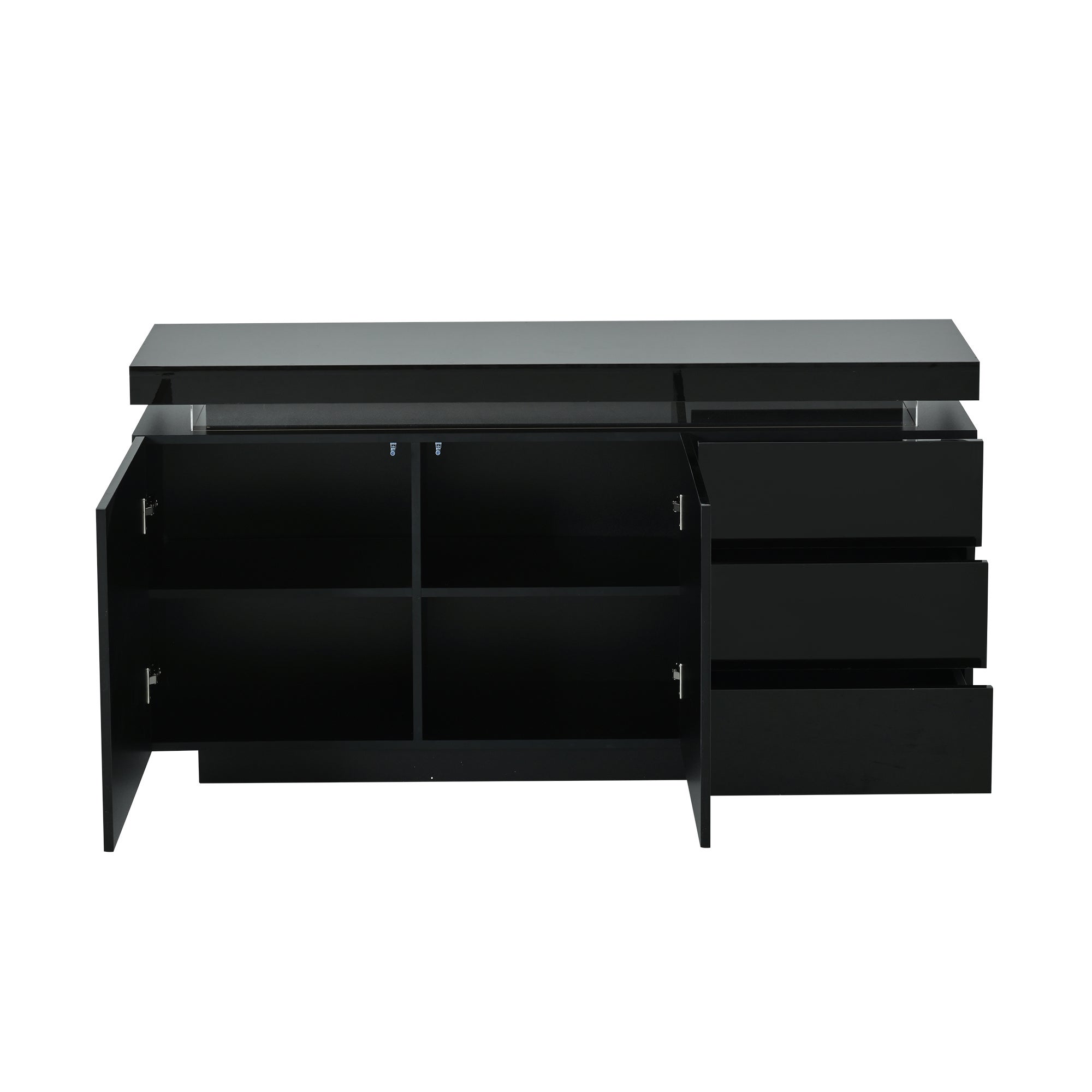 Nowoczesna niska komoda z 2 drzwiami i 3 szufladami - 140 x 35 x 72,5 cm - LED - do salonu - Czarny połysk - 8