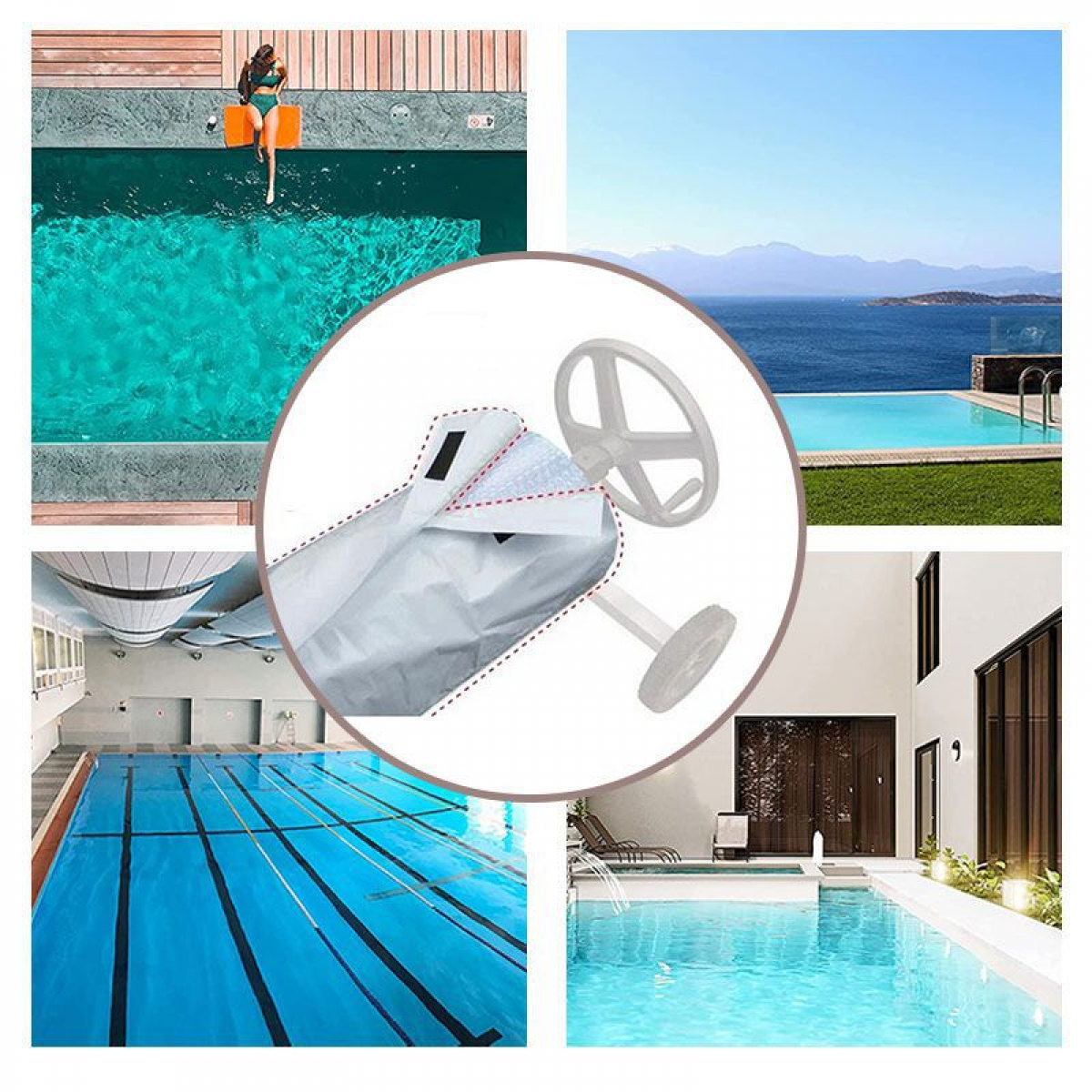 Couverture Enrouleur Bâche Piscine En Tissu Imperméable, Pare-Soleil, Anti-Poussière, Pour Jardin Extérieur——550*96cm gris - 3