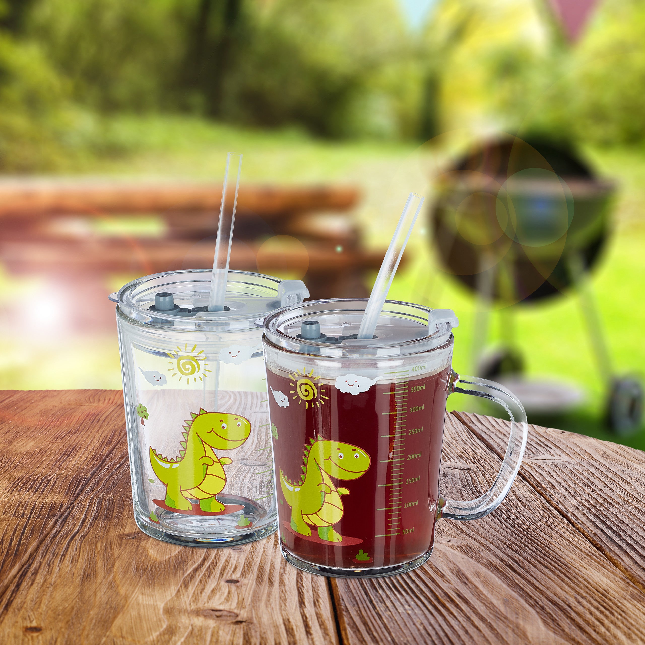 Relaxdays Set 2 Tazze Per Bambini In Vetro Con Cannuccia - Pulcino, 400 Ml, Lavabili In Lavastoviglie