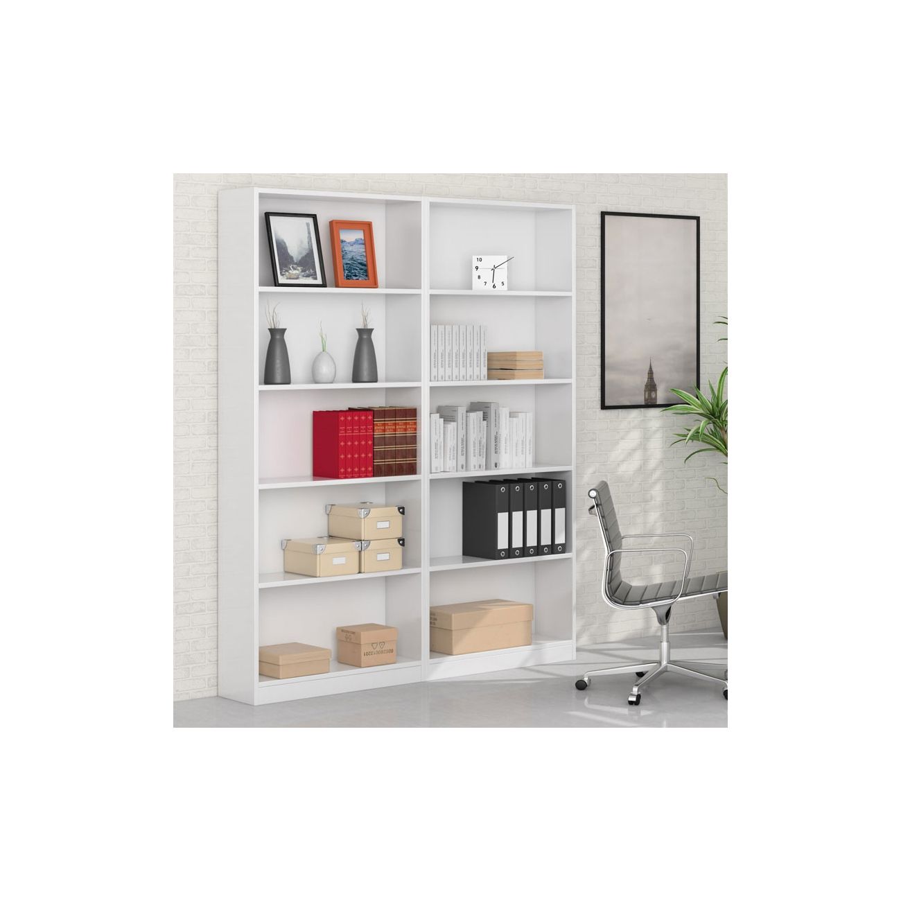 Bibliothèque pour Séjour en melaminé Blanc H. 20 x l. 80 x P. 28 cm - 6