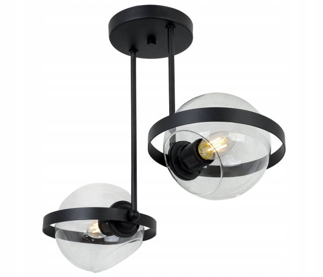 Lampa sufitowa wisząca LED modern 2xE27 klosz okrągły czarny/transparentny Light Home LH