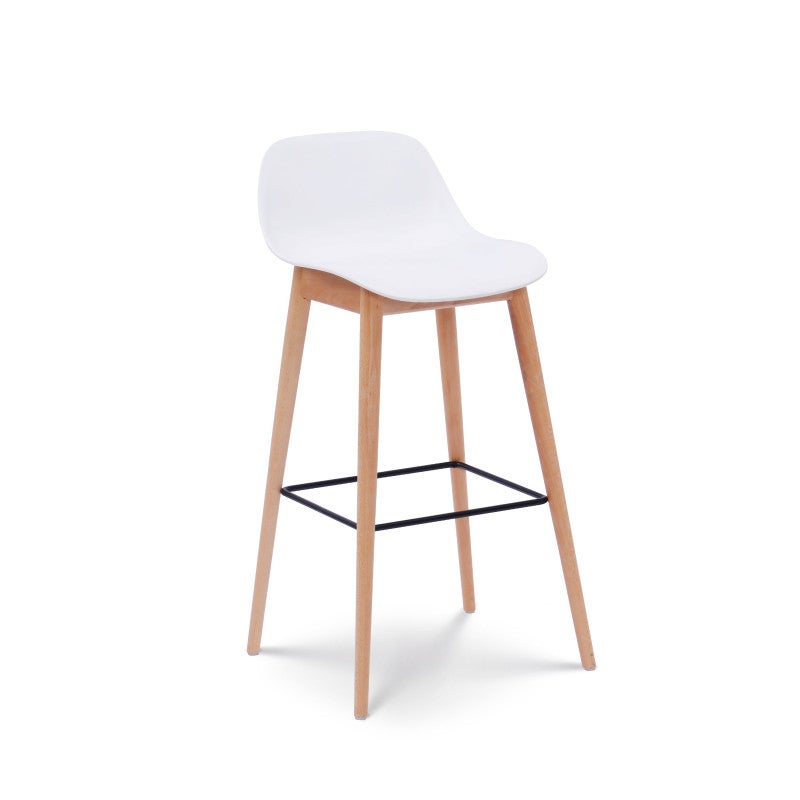 Set de 2 Taburetes de Barra Blancos de Estilo Escandinavo con Patas de Madera Natural - Altura 66 cm - 2