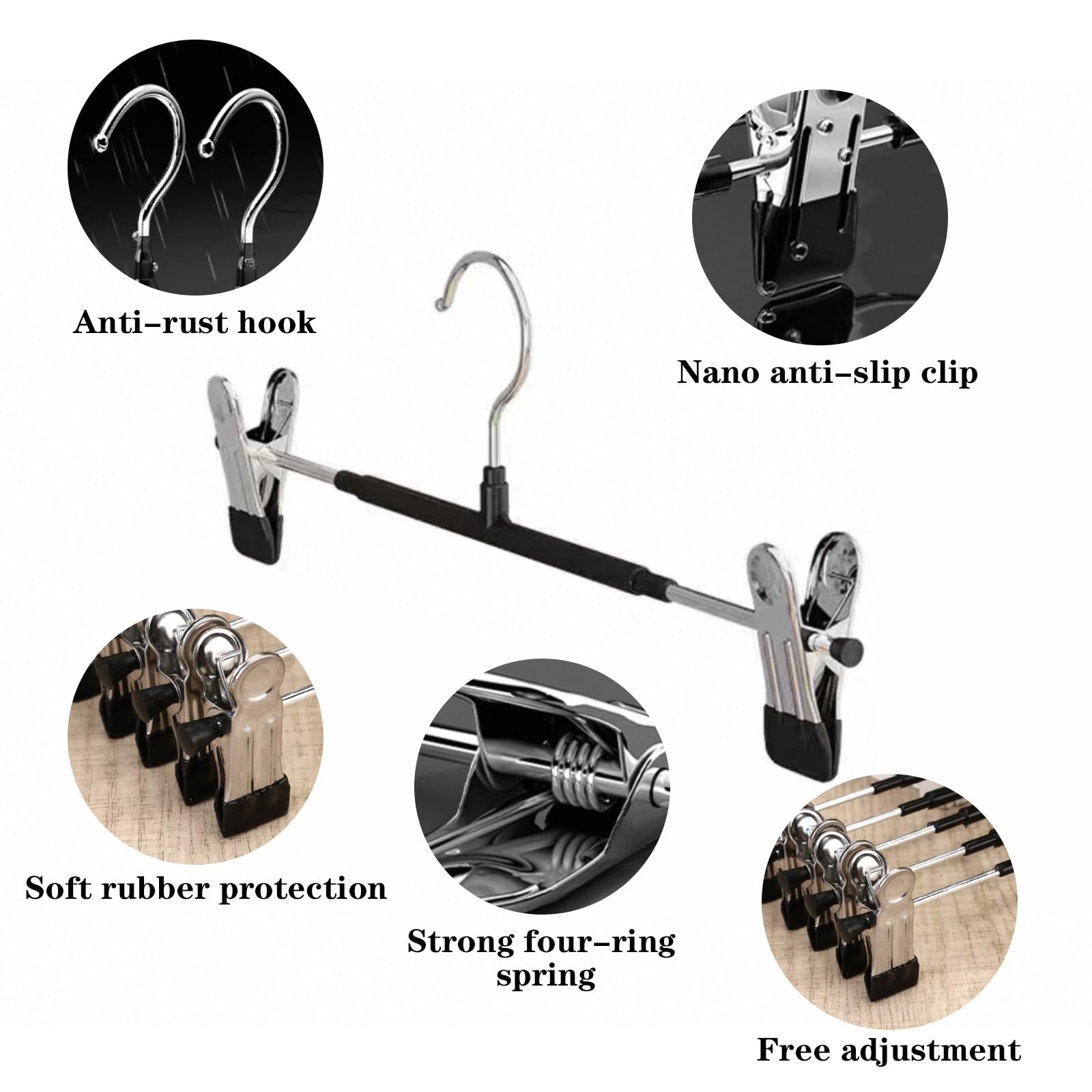 Pacote com 10 Cabides para Calças com Mecanismo Deslizante, Cabide Ajustável para Saia, Cabide Antiderrapante para Jeans, Cabide para Calças, Cinza - 6