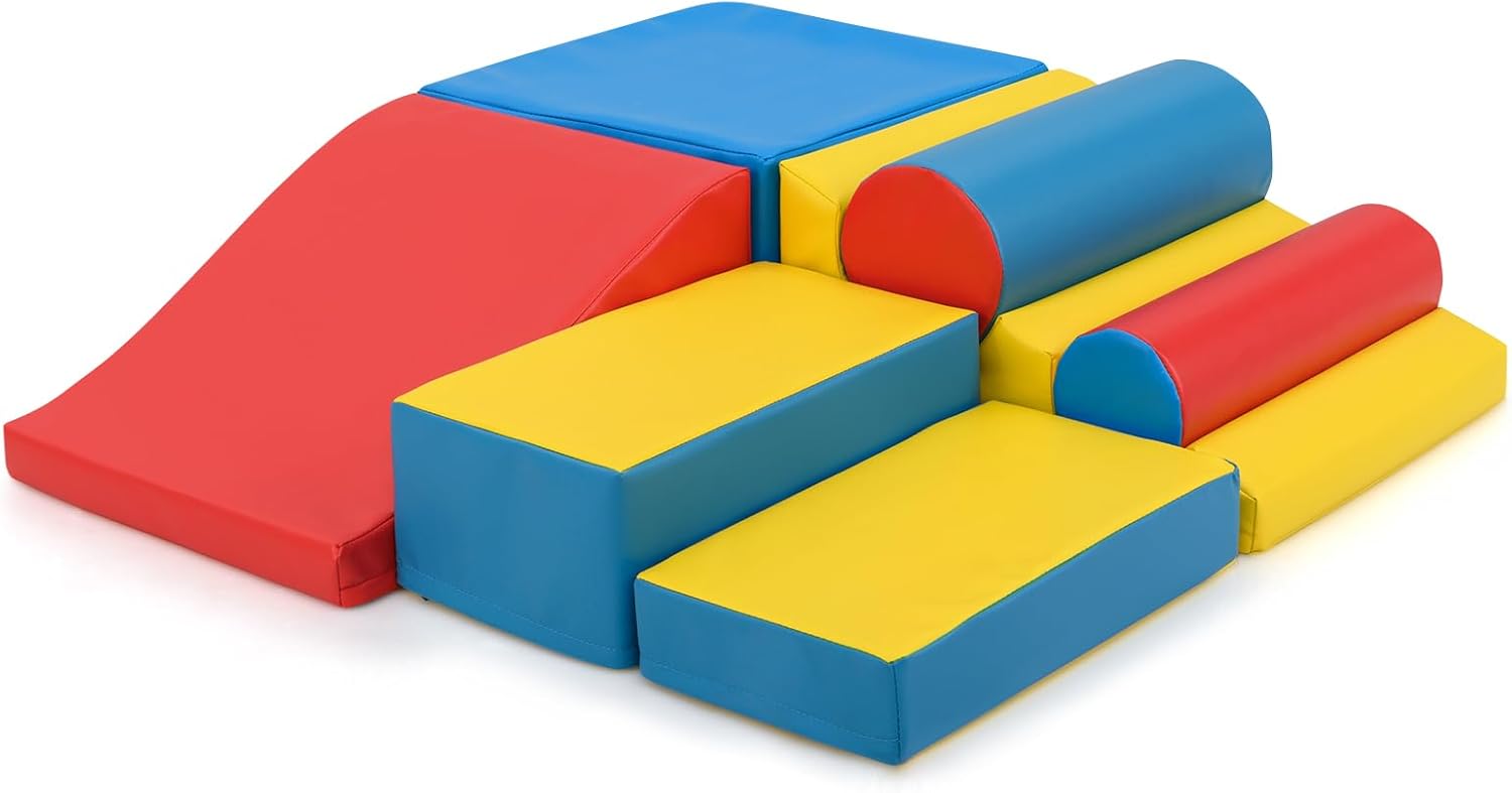 7 Szt. Tor Przeszkód dla Niemowląt z Pianki, Moduł Motoryczny z Zapięciami na Rzepy, Zabawki Montessori dla Dzieci Powyżej 1 Roku Życia do Raczkowania
