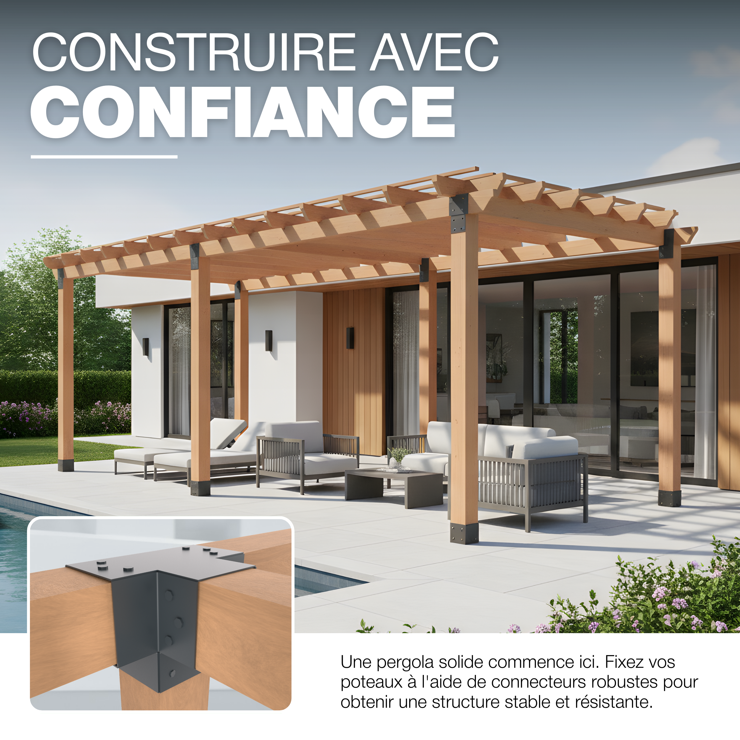 Connecteur de Poteau X 91x91 mm Revêtement en Poudre Anthracite Pergola Connecteur D’Angle 4 Voies Pavilon Support Bricolage Menuiserie GeZu Impex - 5