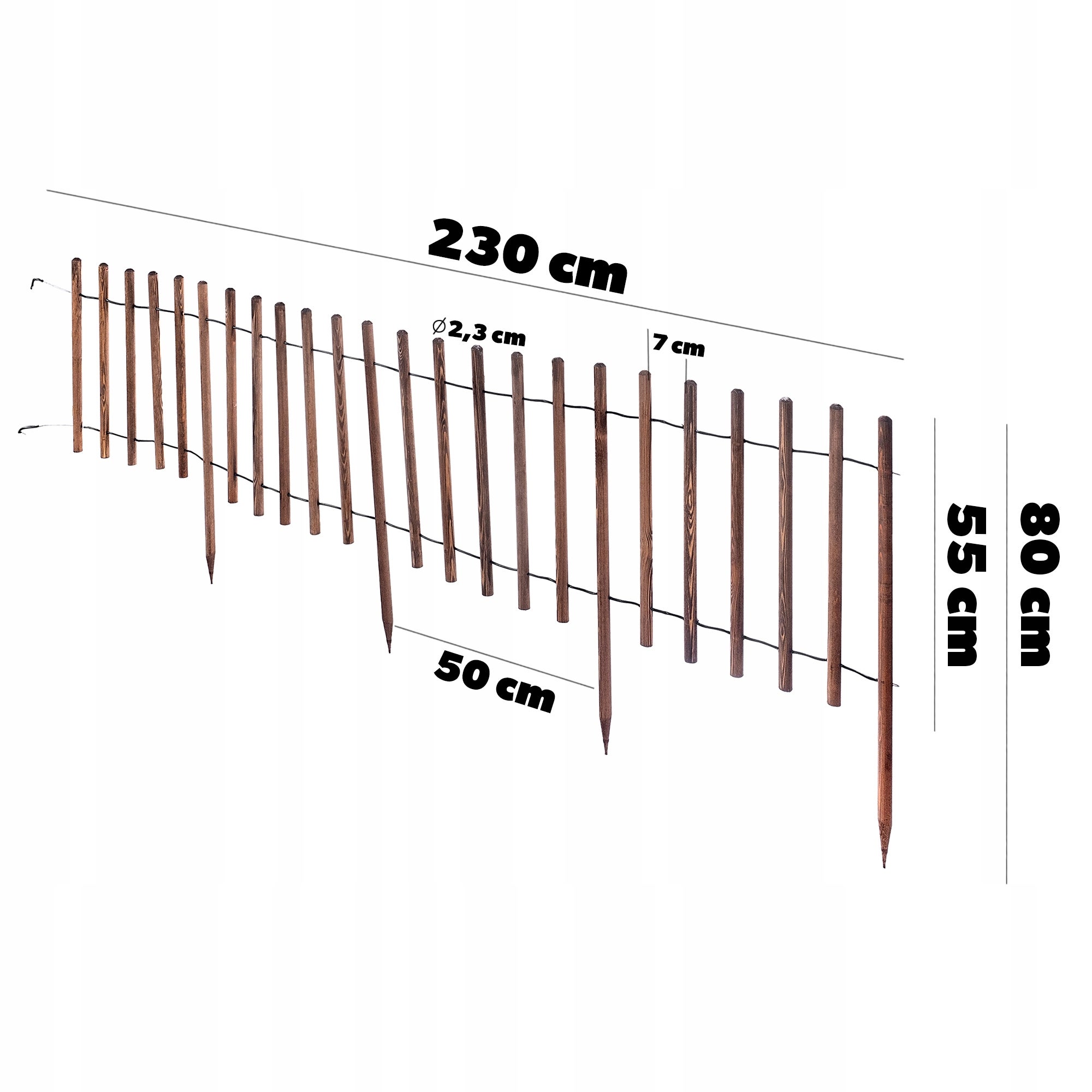 Bordo per palizzata da giardino KADAX 230 cm, recinzione per prato in legno, marrone - 3