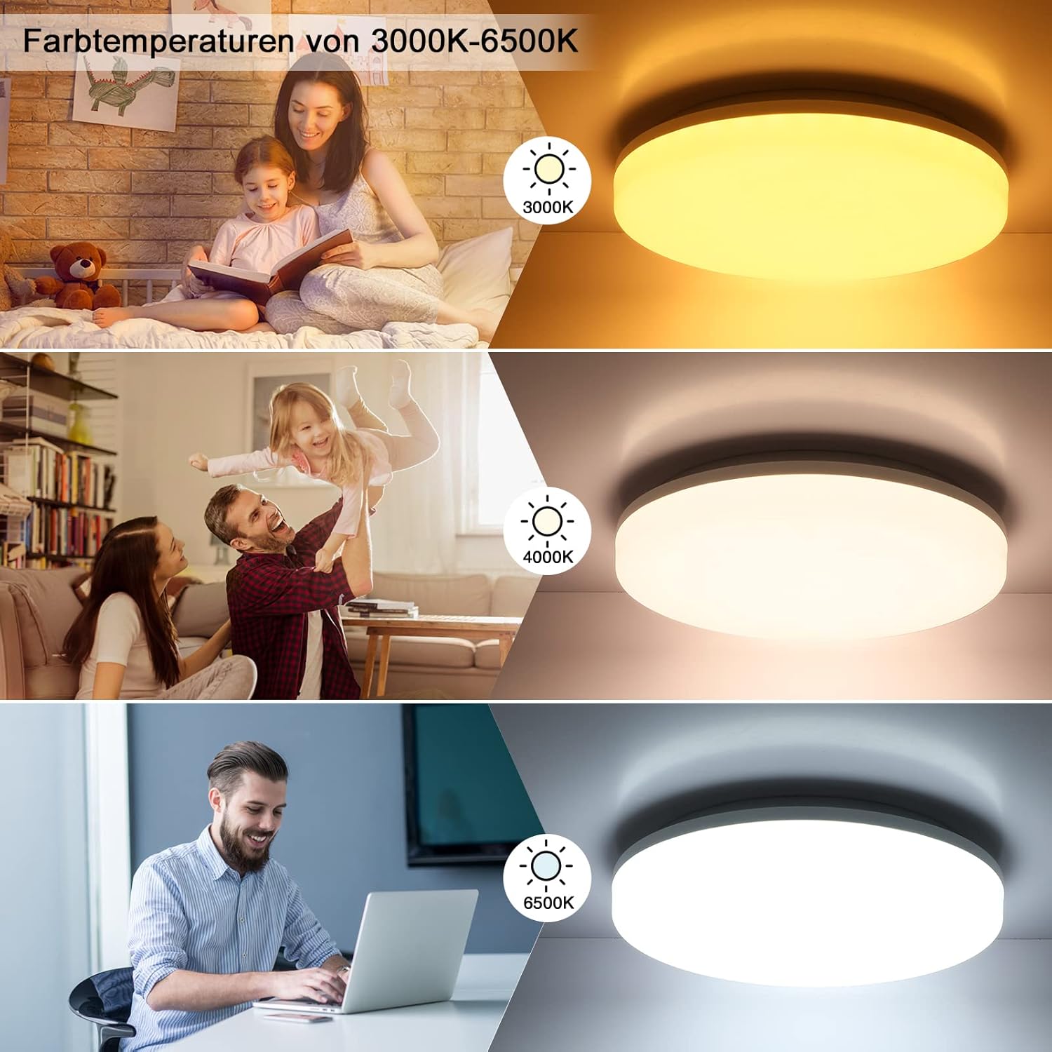 LOVHAUS 24W Plafonnier LED Salle de Bain, RGB 2400LM Luminaire LED Plafond Dimmable avec Télécommande, 3000-6500K LED Lampe avec Veilleuse Réglable - 5