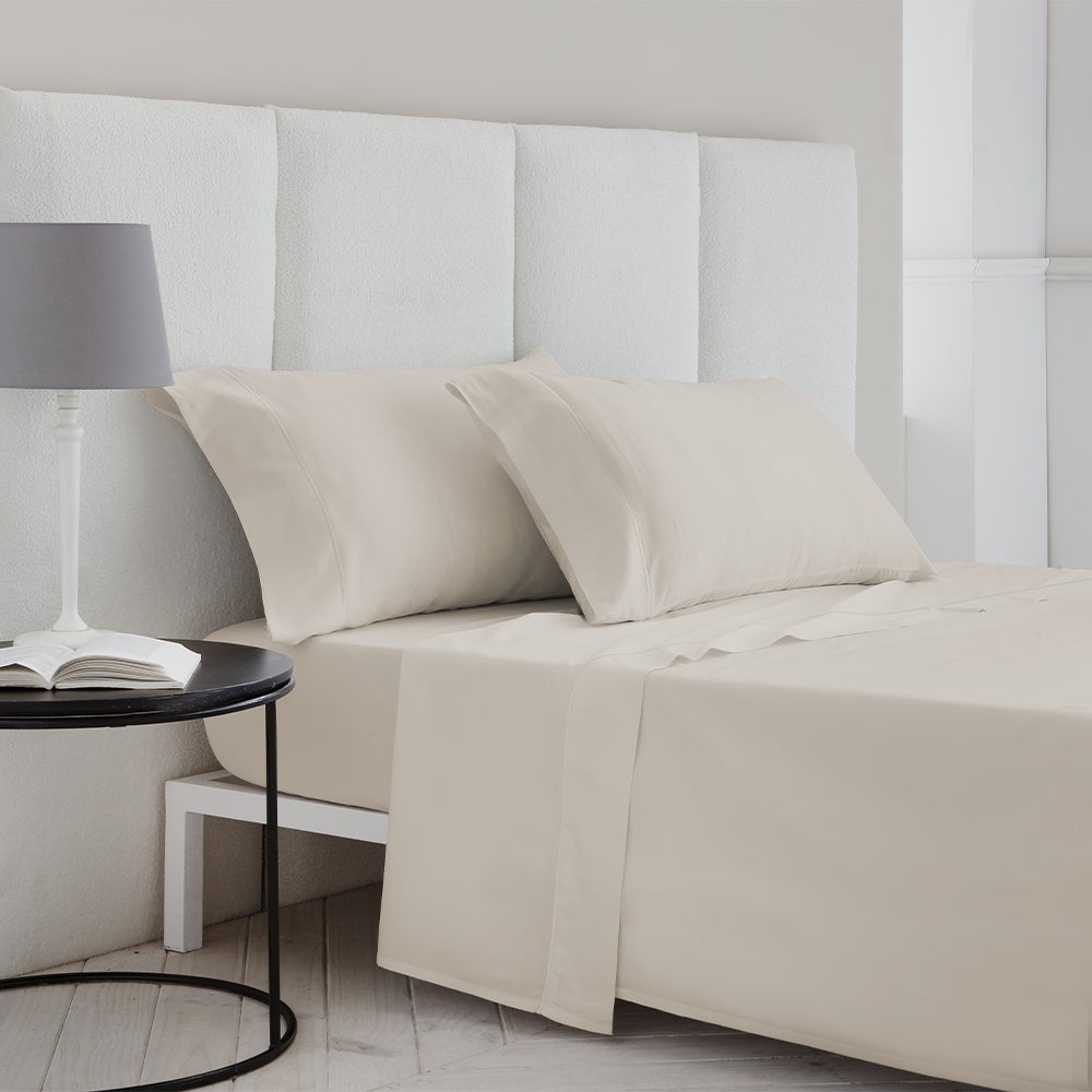 Cotton artean - juego de sábanas satén algodón egipcio 400 hilos beige 160x260 cama 90