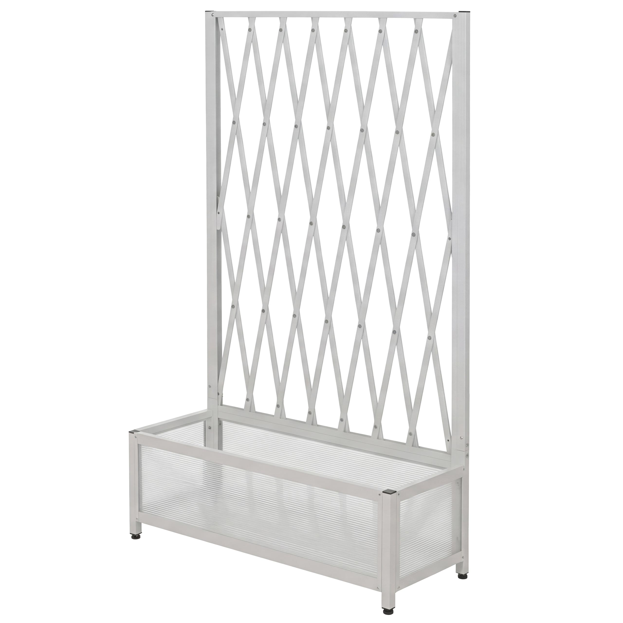 Aluminiowa kratka do pnączy HWC-G21, kratka nożycowa, podpora do pnączy, skrzynka na kwiaty, donica, stalowa, 152 x 90 x 35 cm ~ biała