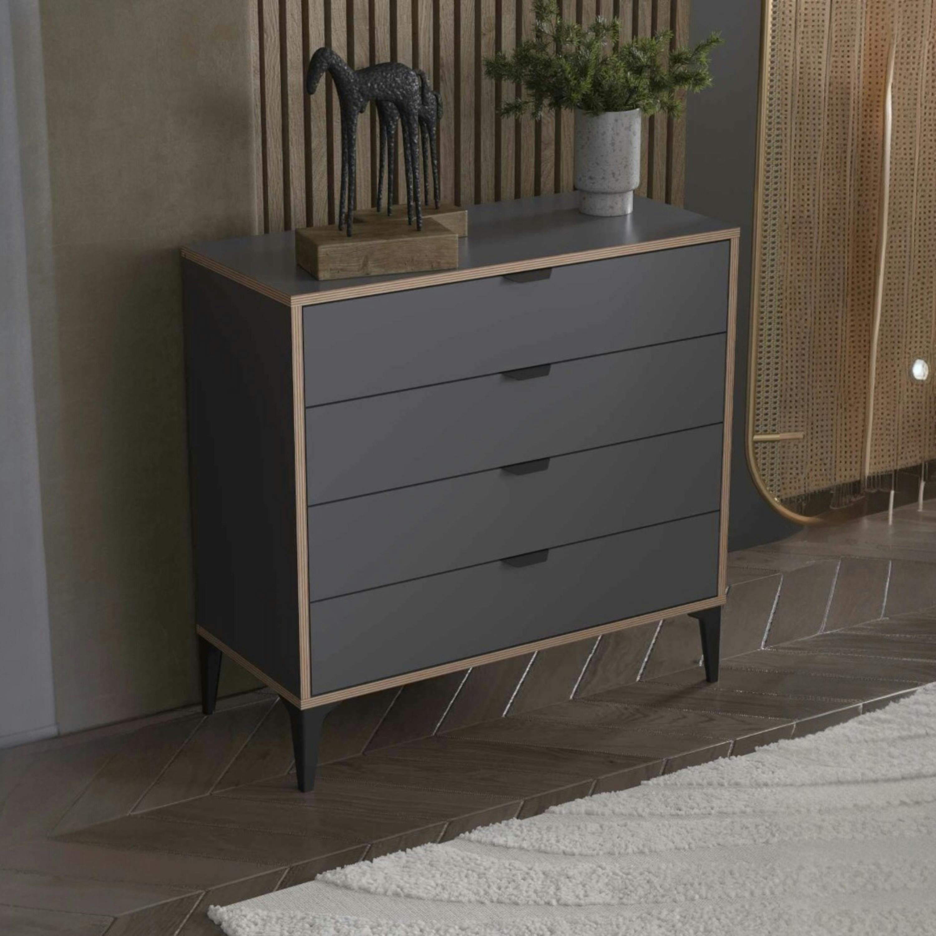 Commode 4 tiroirs gris foncé moderne BYRON | Leroy Merlin